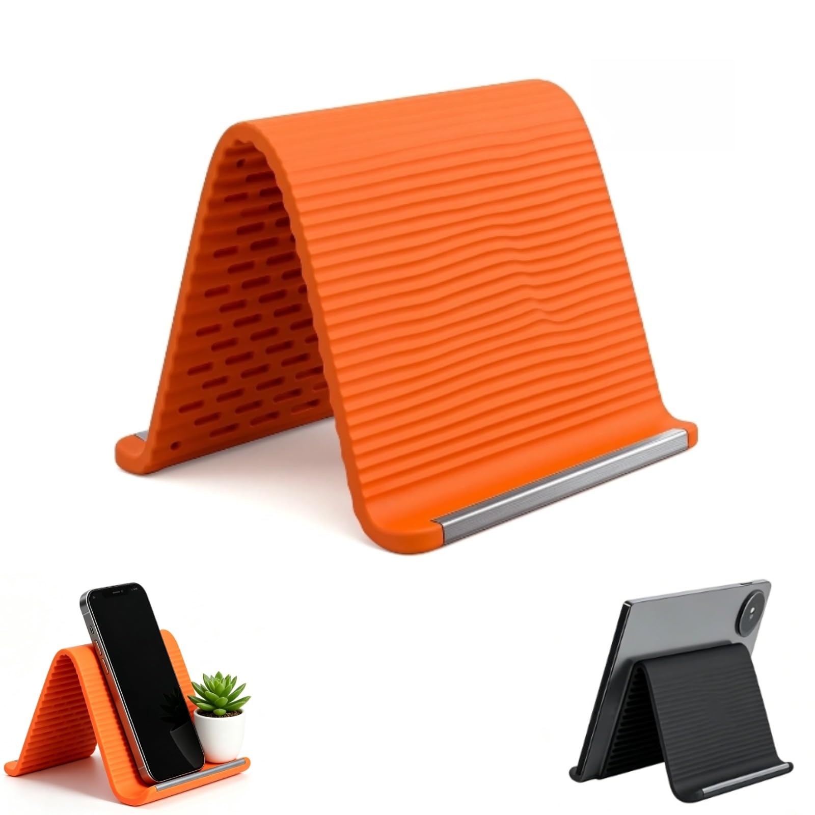 Silicone Phone Stand with Aluminum, Flexible Foldable Holder, Orange