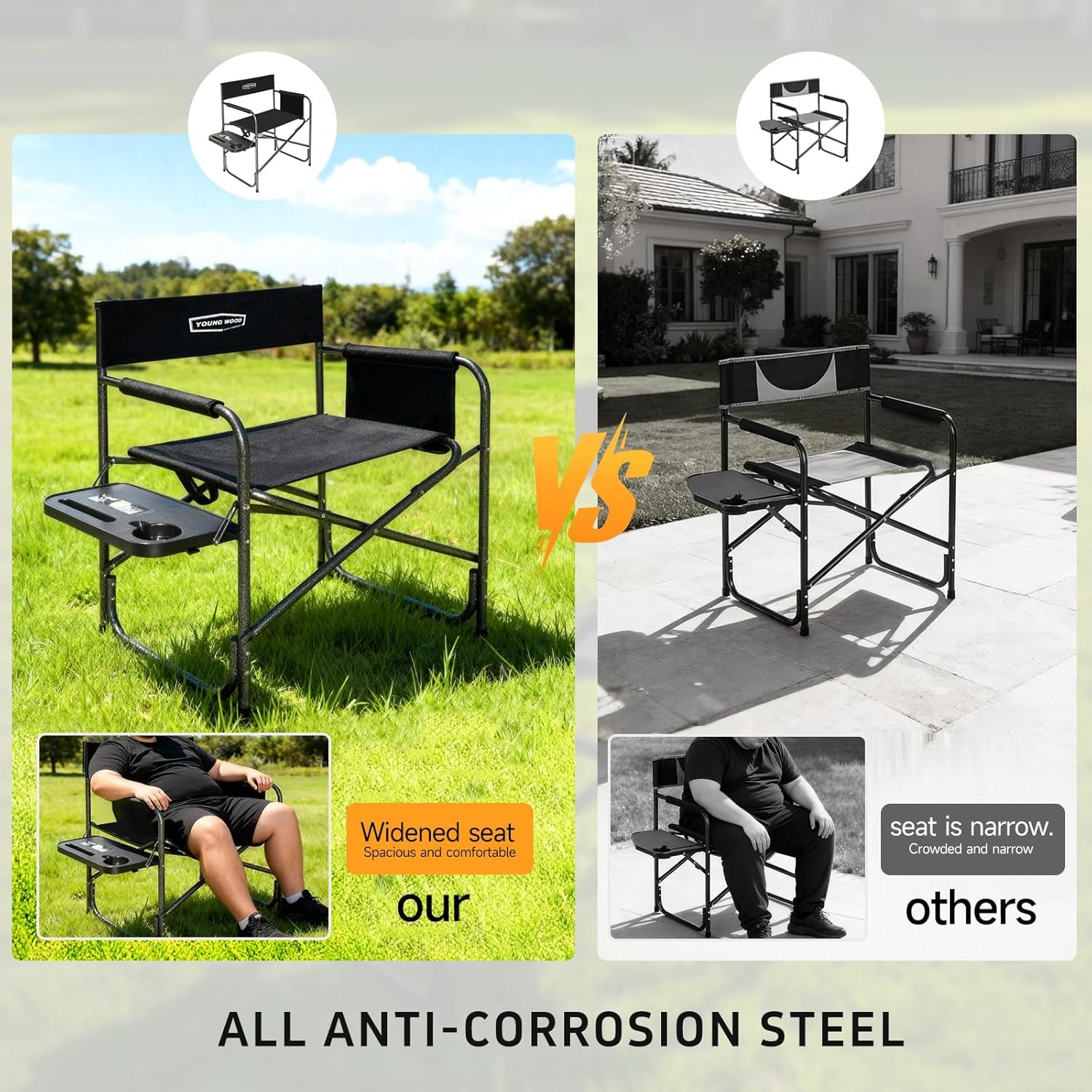 Camping Directors Chair Lightweight Oversized Portable Folding Chair W/ Side