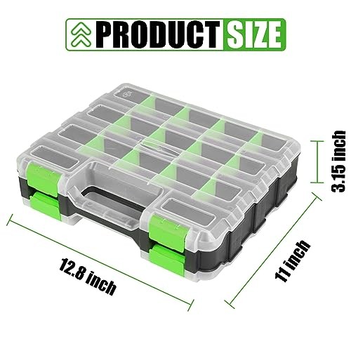 Tool Box with Transparent Lid, Double Side 34-Compartments 2 PACK Green