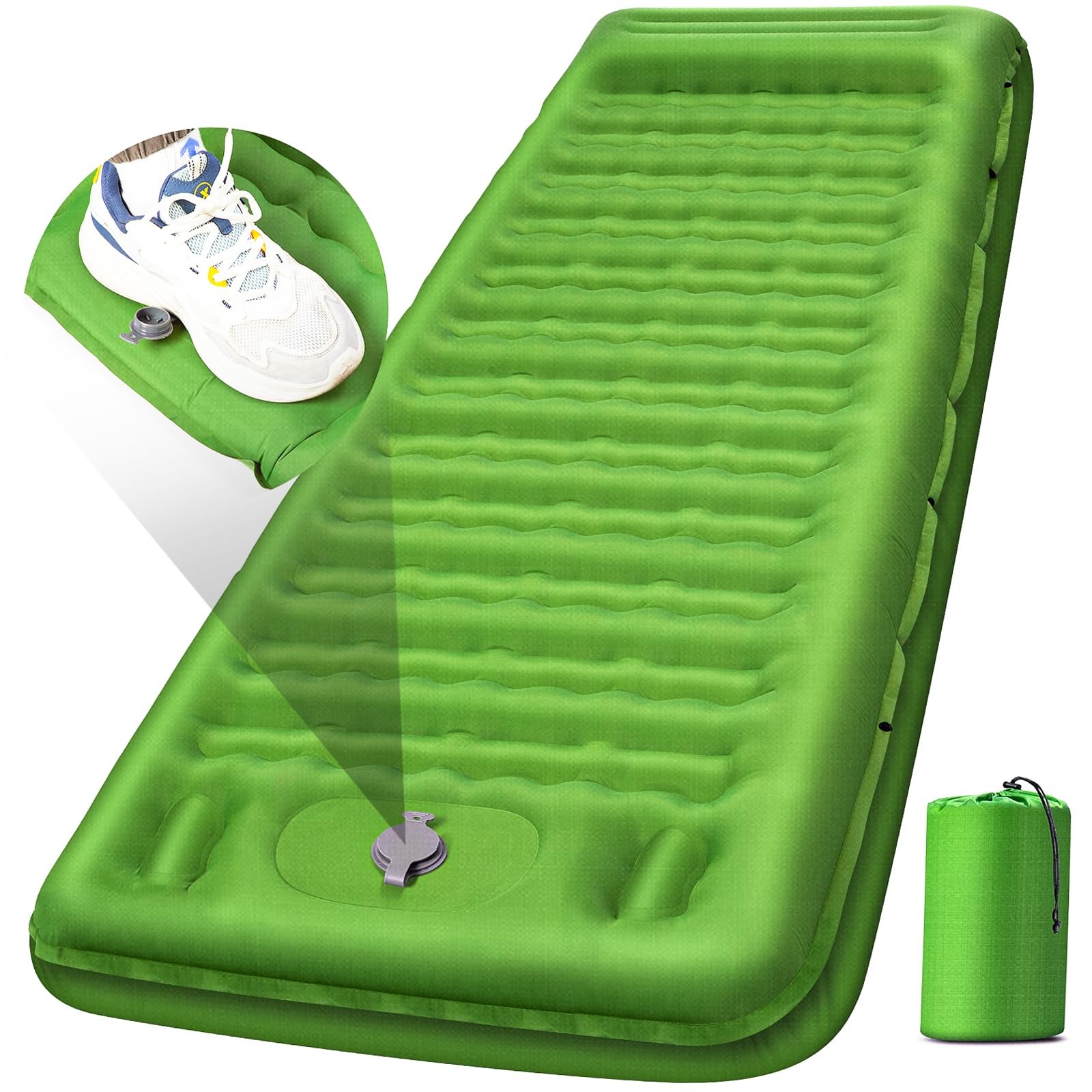 Camping Sleeping Pad, Extra Thick 5 Inch Camping Mat With Pillow Built-in Foot