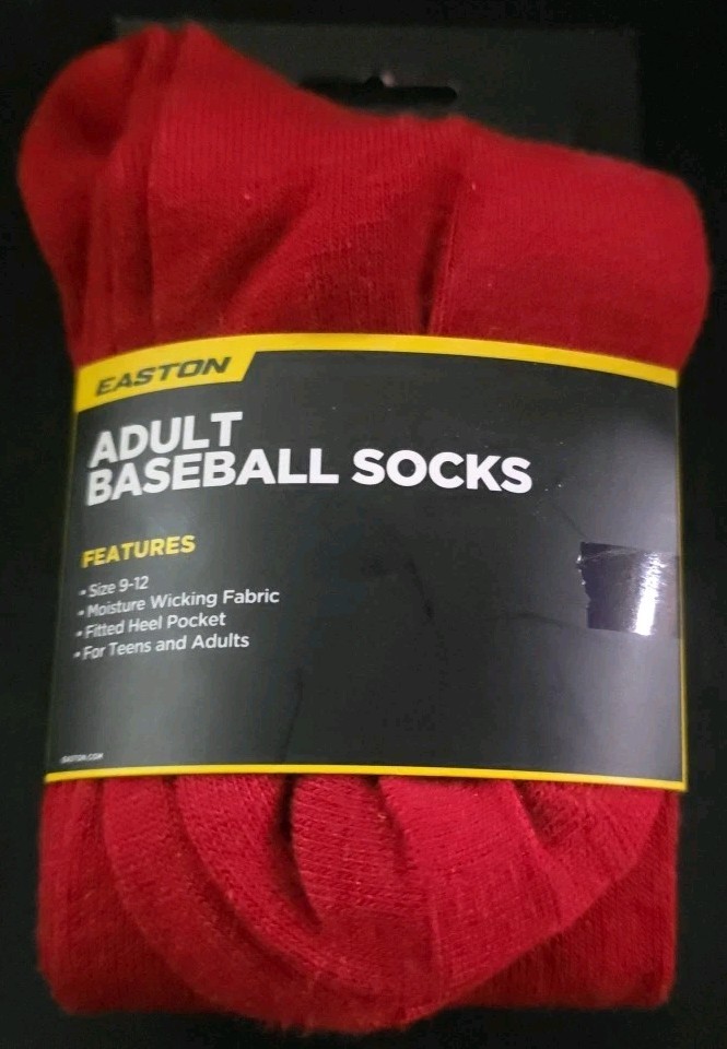Easton Adult Baseball Softball Socks Red Knee High Size 9-12 New Moisture Wick