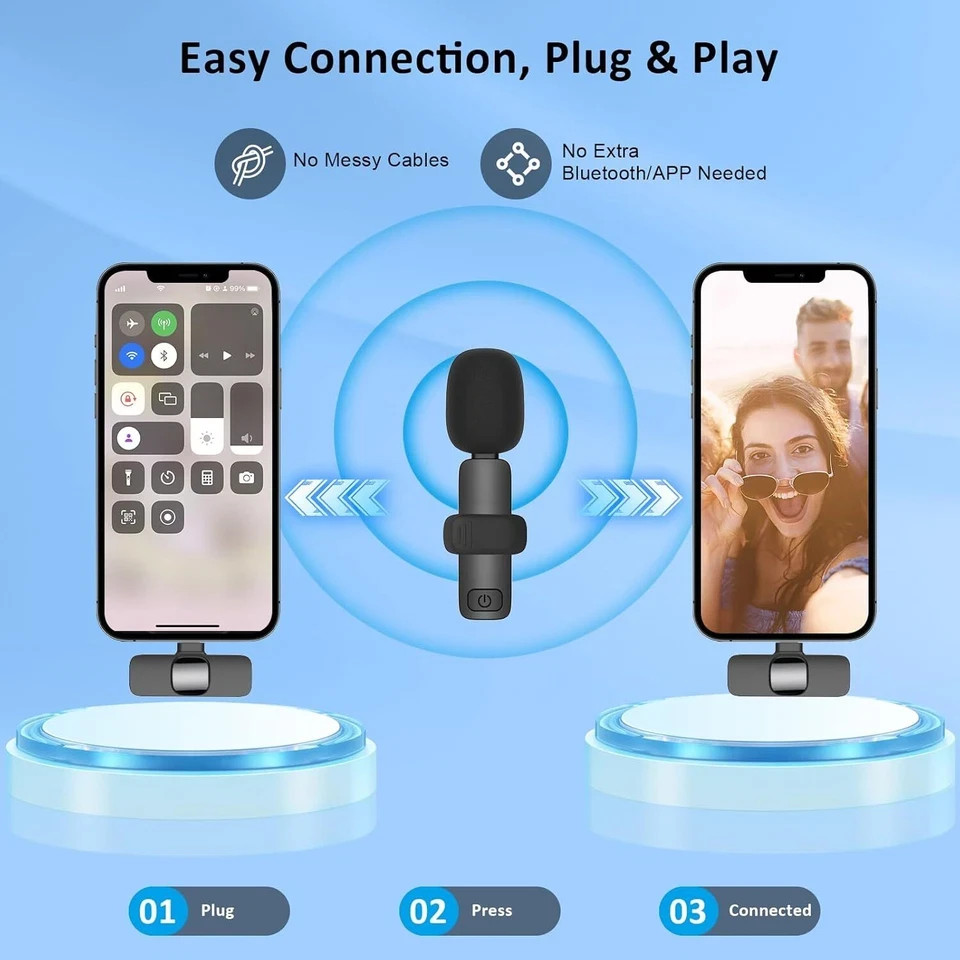 Lavalier Microphone Wireless Audio Video Recording Mini Mic For Android / iPhone