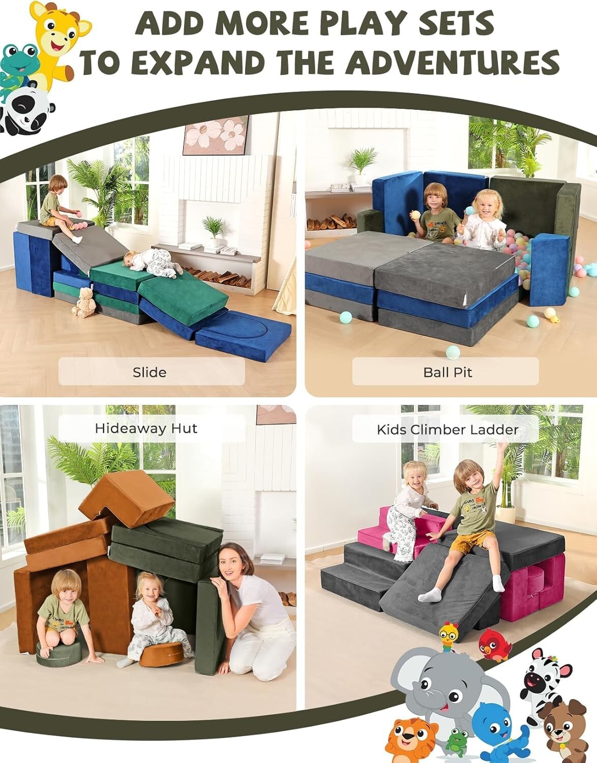 K12 DIY Convertible Kids Couch - Stylish Foam Playroom Sofa for Boys & Girls
