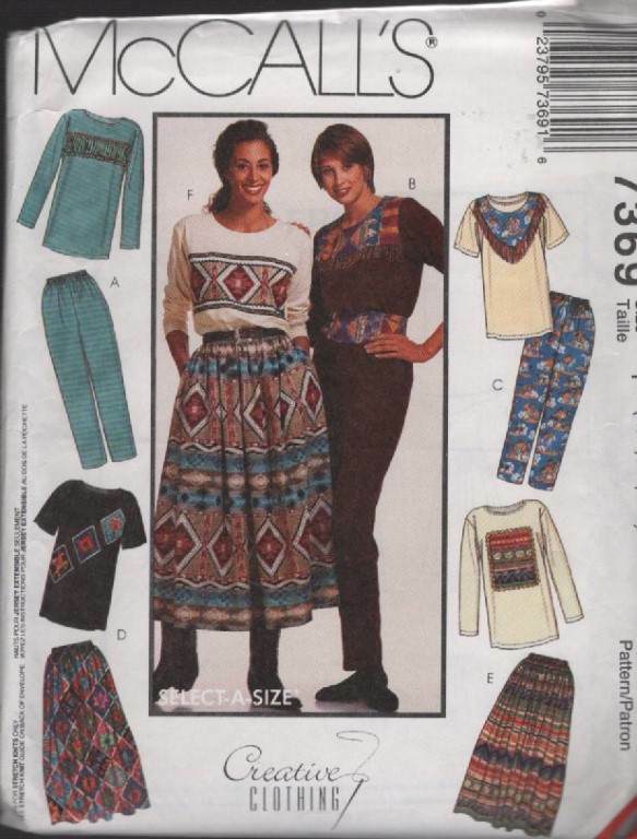 7369 MCCALL'S MISSES' TOPS/PULL-ON PANTS & SKIRT/BELT SZ XS-MED