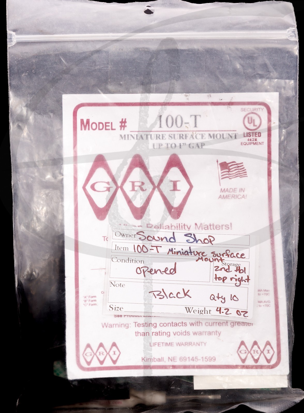 GRI 100-T-W Miniature Surface Mount Switch Set-Black (10 Pack)