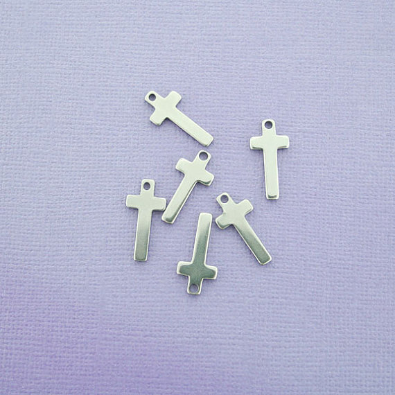 10 Stainless Steel Cross Pendants Stamping Tags - MT250