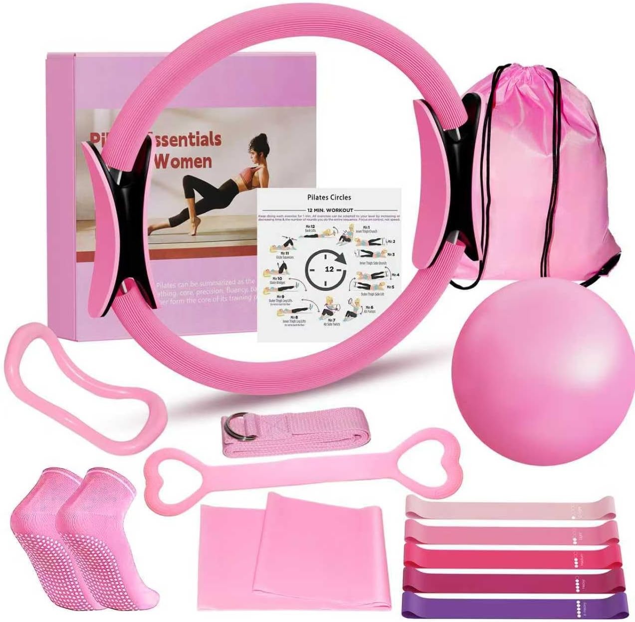 Home Pilates Kit for Women - 12 inch Pilates Ring, 9 inch Ball & Resistance Band