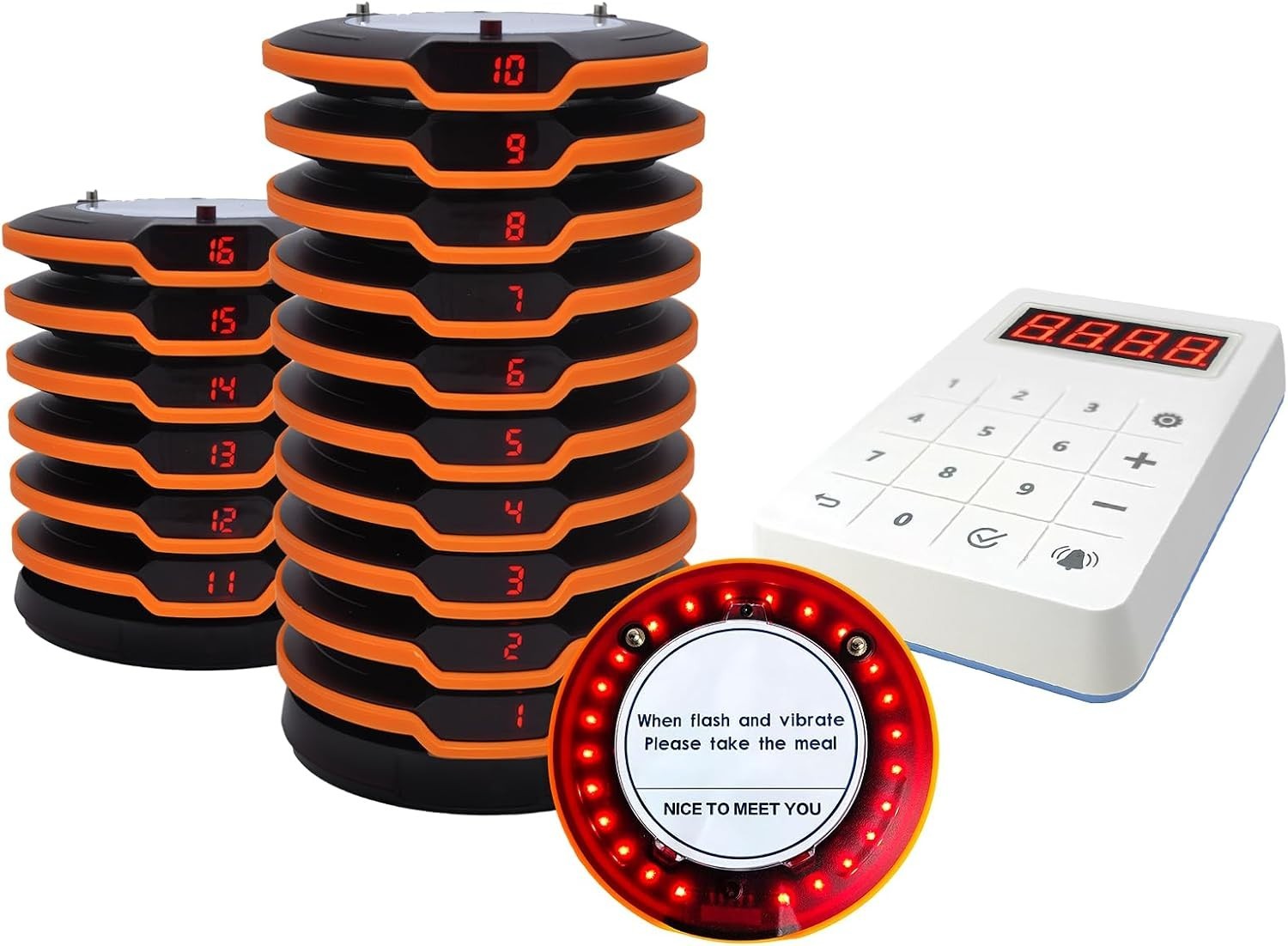 Durable Rechargeable Restaurant Paging System with 16 Buzzers and Charging Bases
