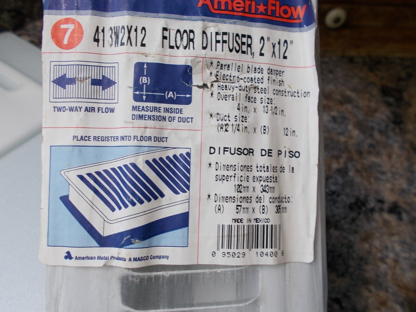 NOS Ameri*Flow 413W2X12 Floor Diffuser 2" x 12" with 2-way Air Flow