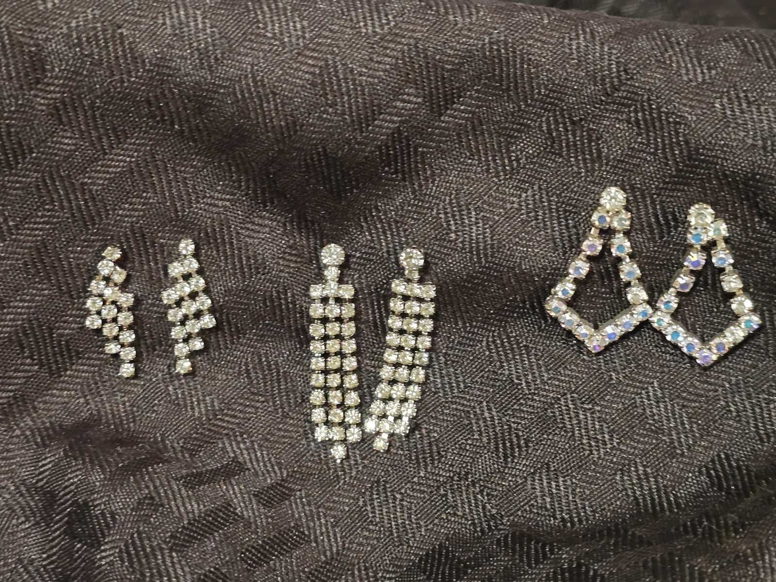 3 Pairs Pierced Rhinestone Earrings Costume Jewelry Beautiful Vintage