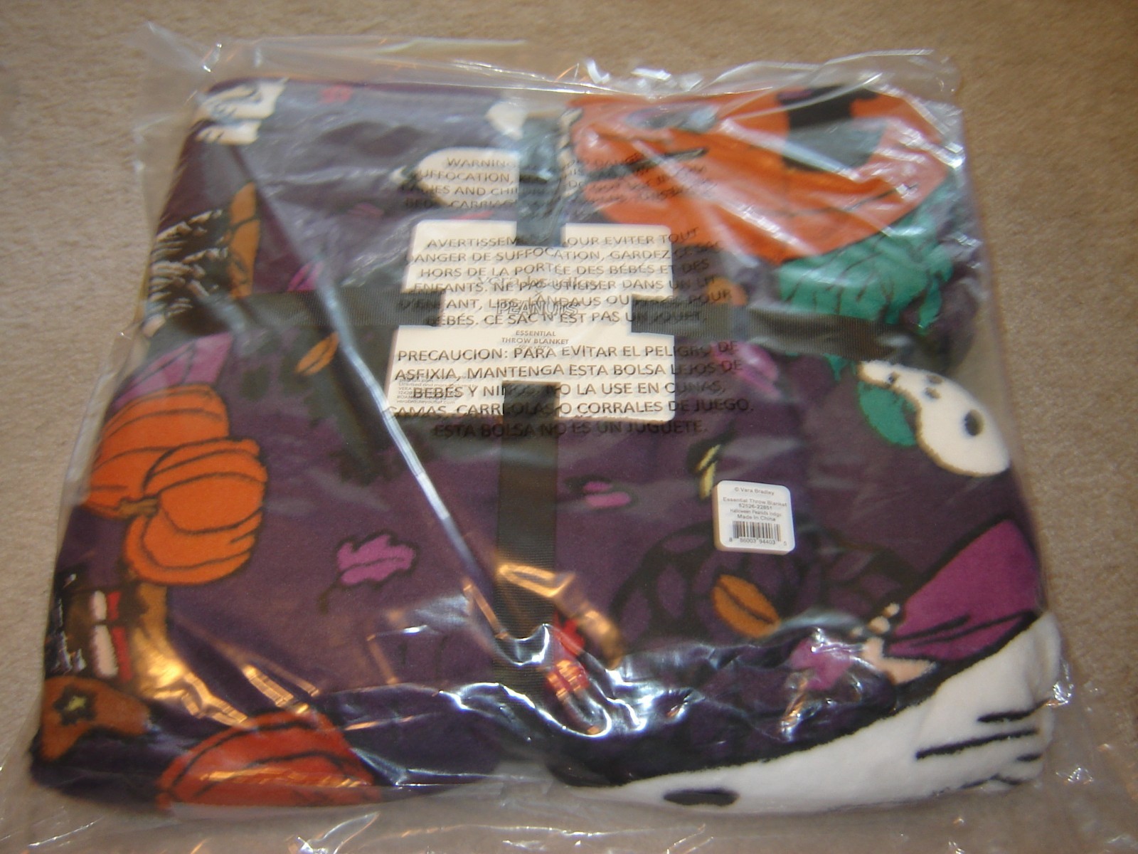 VERA BRADLEY fleece PEANUTS HALLOWEEN 50 X 80" THROW indigo SNOOPY