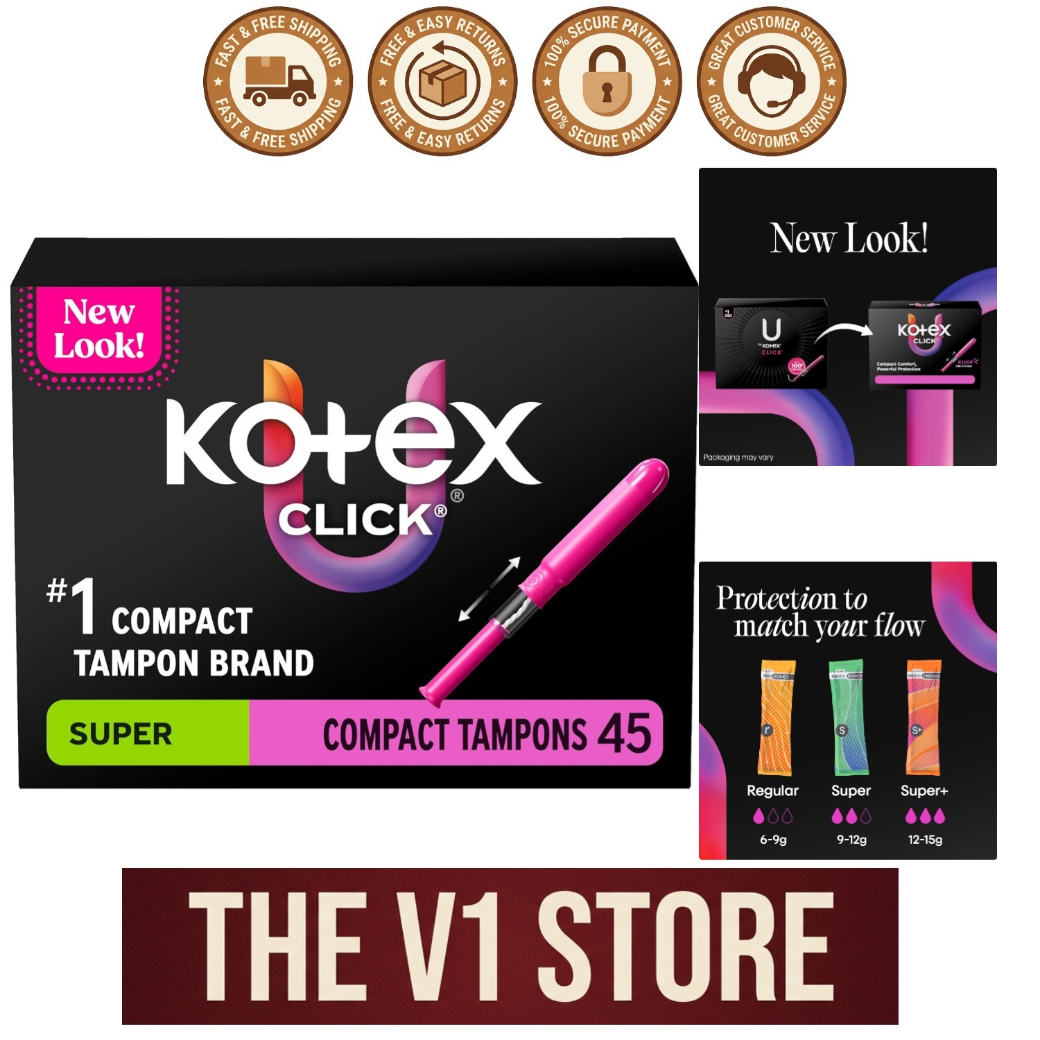 45 Count U by Click Tampons - Compact, Gynecologist-Tested, Super Absorbent