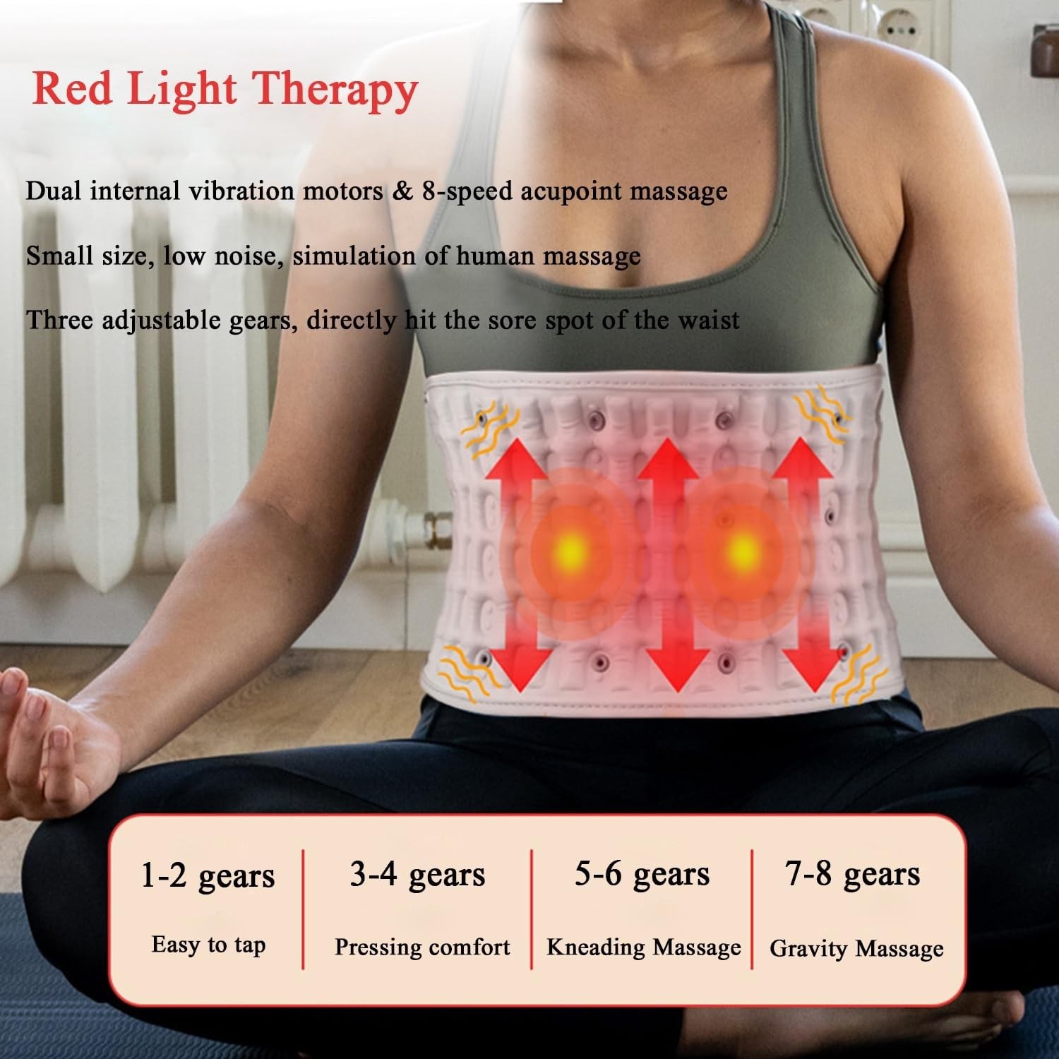 Lumbar Massage Belt With Red Light Heating Decompression Relieve Lower Back Pain