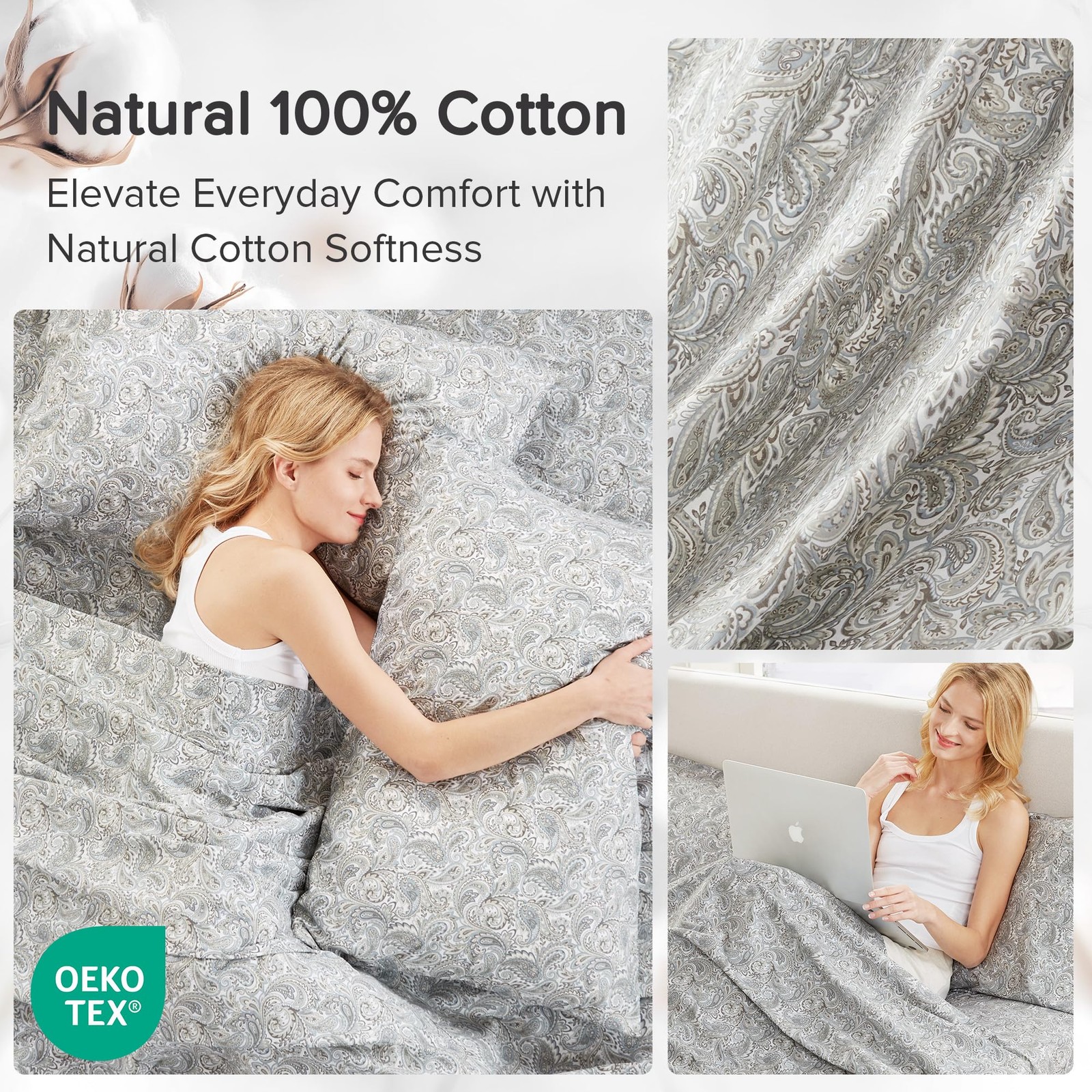 Comfort Spaces 100% Cotton Sheet Set Breathable, Lightweight, Soft with 14 Elast
