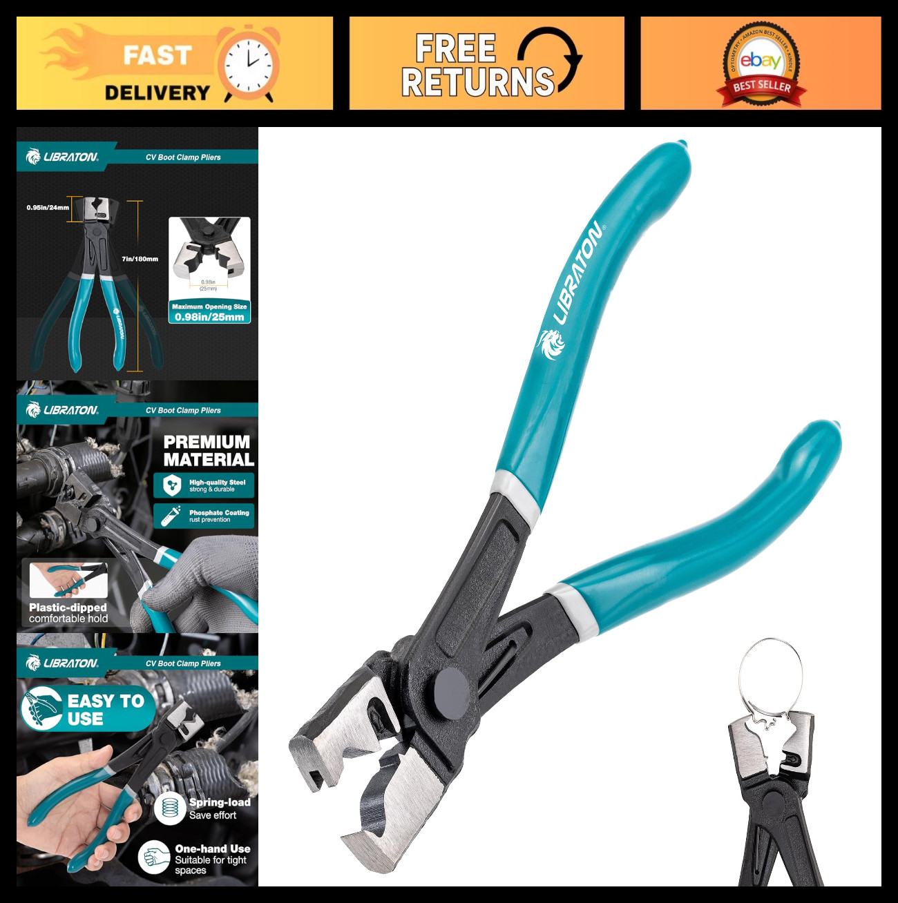 Heavy Duty CV Boot Clamp Pliers - 7" Clic & Clic-R Hose Clamp Tool for Auto Repa