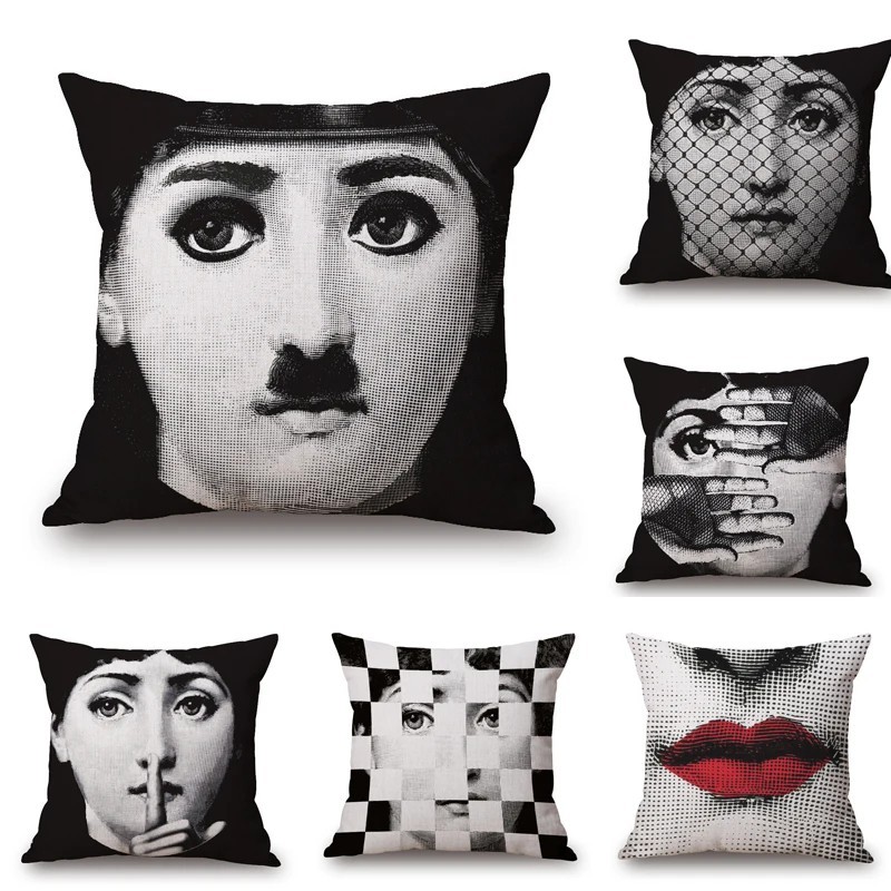 🤍NEW Black White Personality Girl Pillowcase for Home Sofa Fornasetti Face🖤