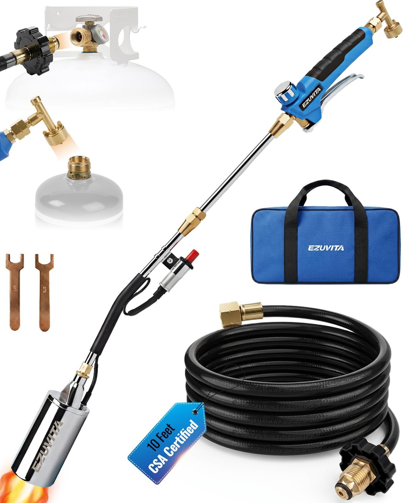 Propane Torch Weed Burner, 500,000 BTU with 10FT Hose | Long & Short Mode, 2-...