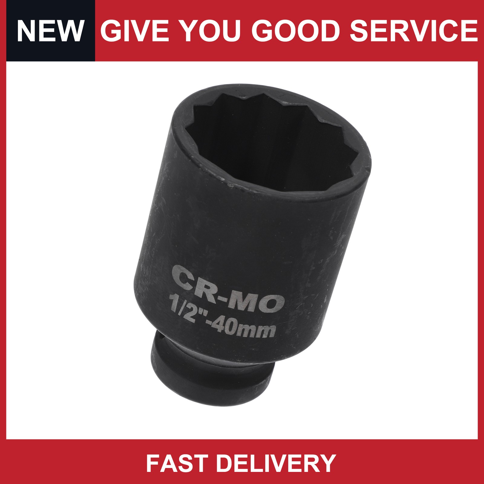 Universal 1/2 Inch Drive Impact Socket 40mm 12 Point High Carbon Steel 1 Pc