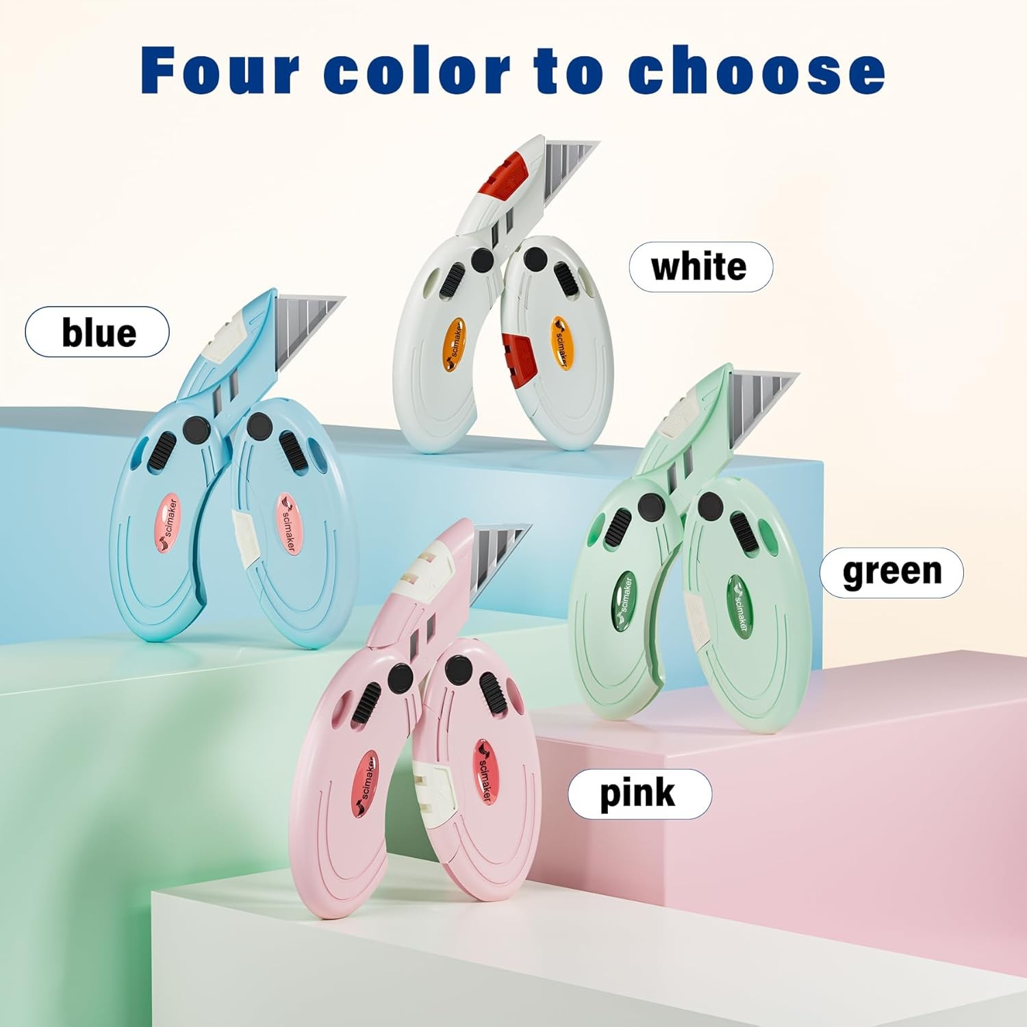 4 Pack Folding Box Cutters – Lightweight Utility Knives with Back-Lock & 10 Ex