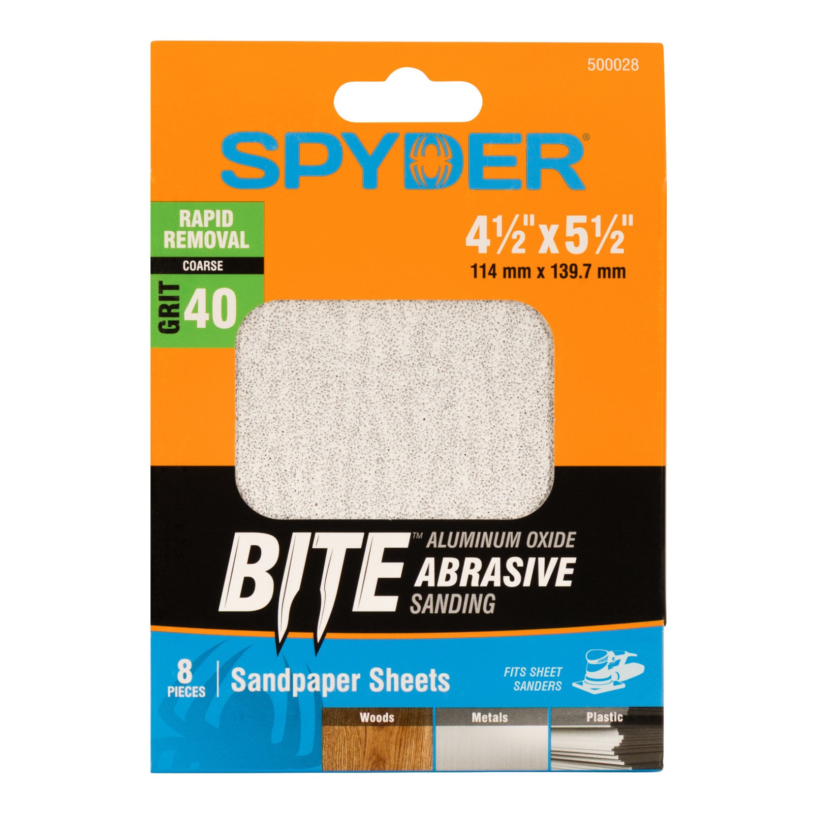 Spyder 4.5 in. x 5.5 in. 40 Grit Aluminum Oxide Sandpaper Sheets 8-Pack 500028