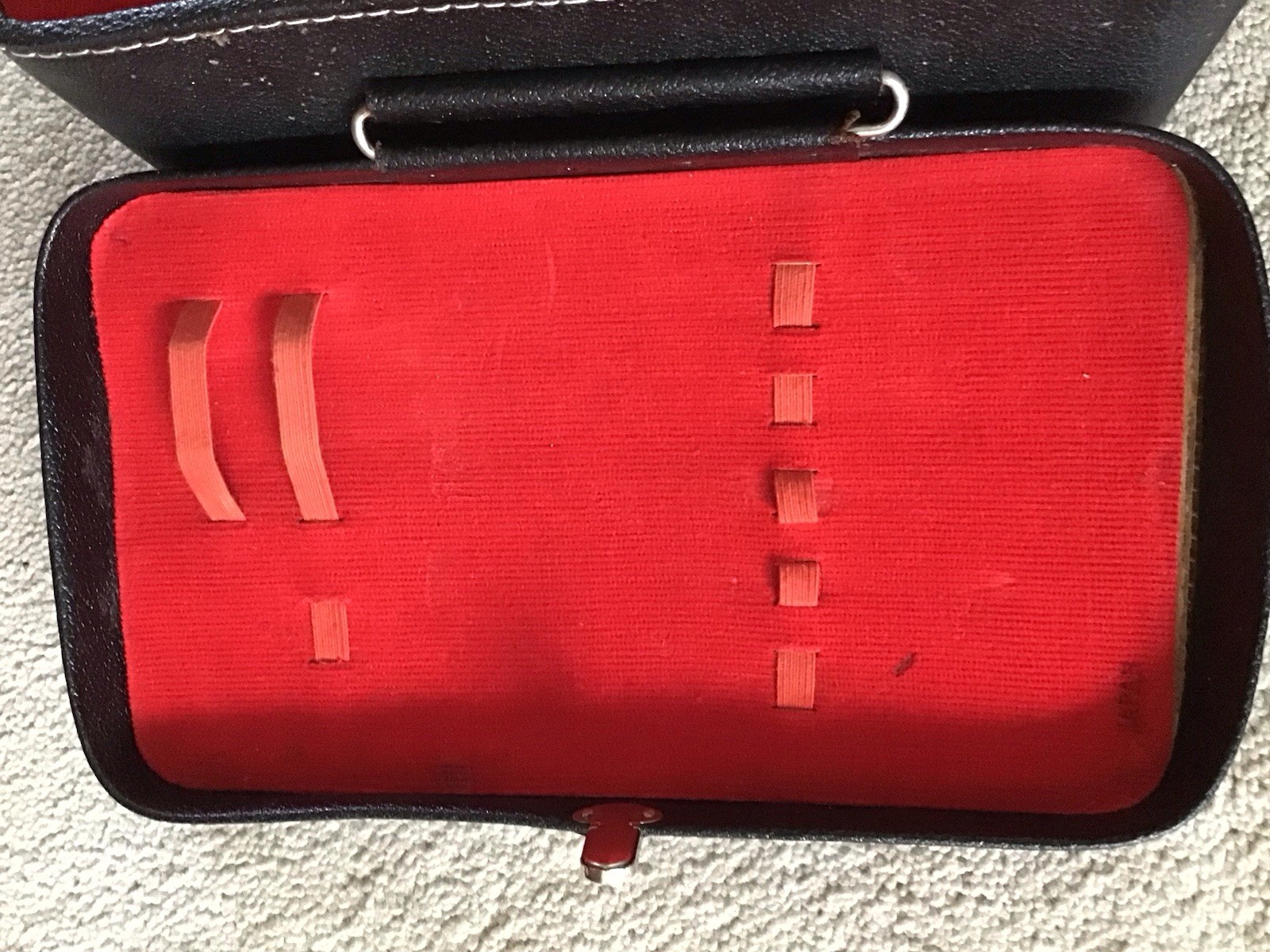 Vintage Black Leather Hardcase Microscope Case with Red Corduroy Felt Interior