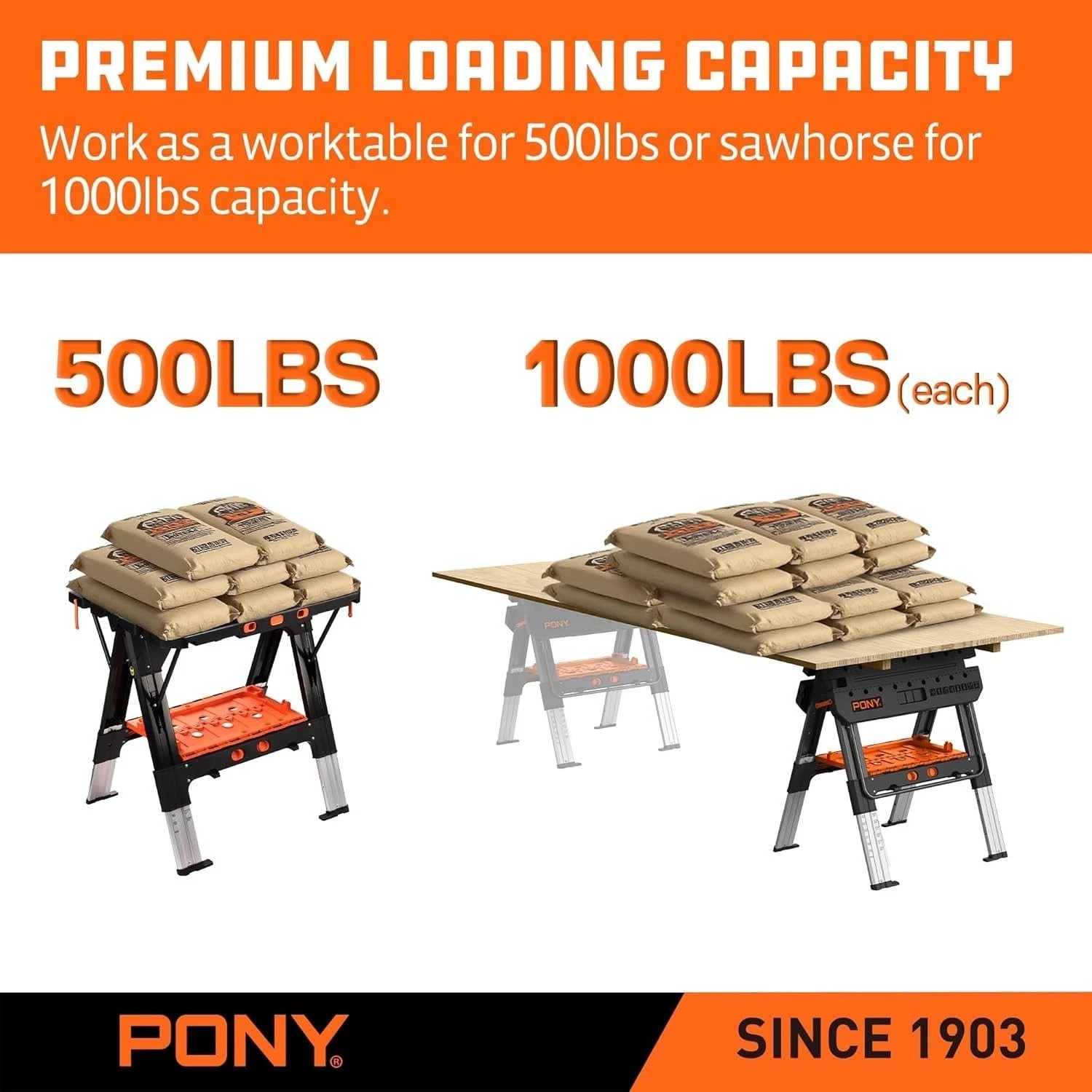 Portable Folding Work Table, 2-in-1 as Sawhorse & Workbench, 31” W×25” D×25”-...