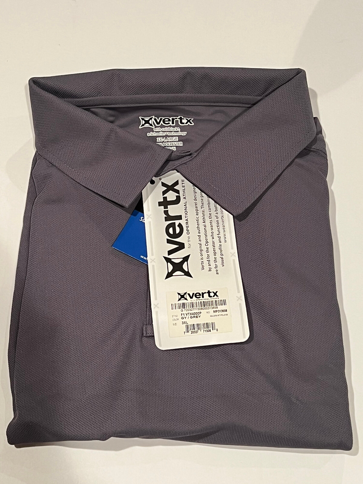Vertx 3XL Men’s Coldblack Long Sleeve Polo Grey VTX4000P