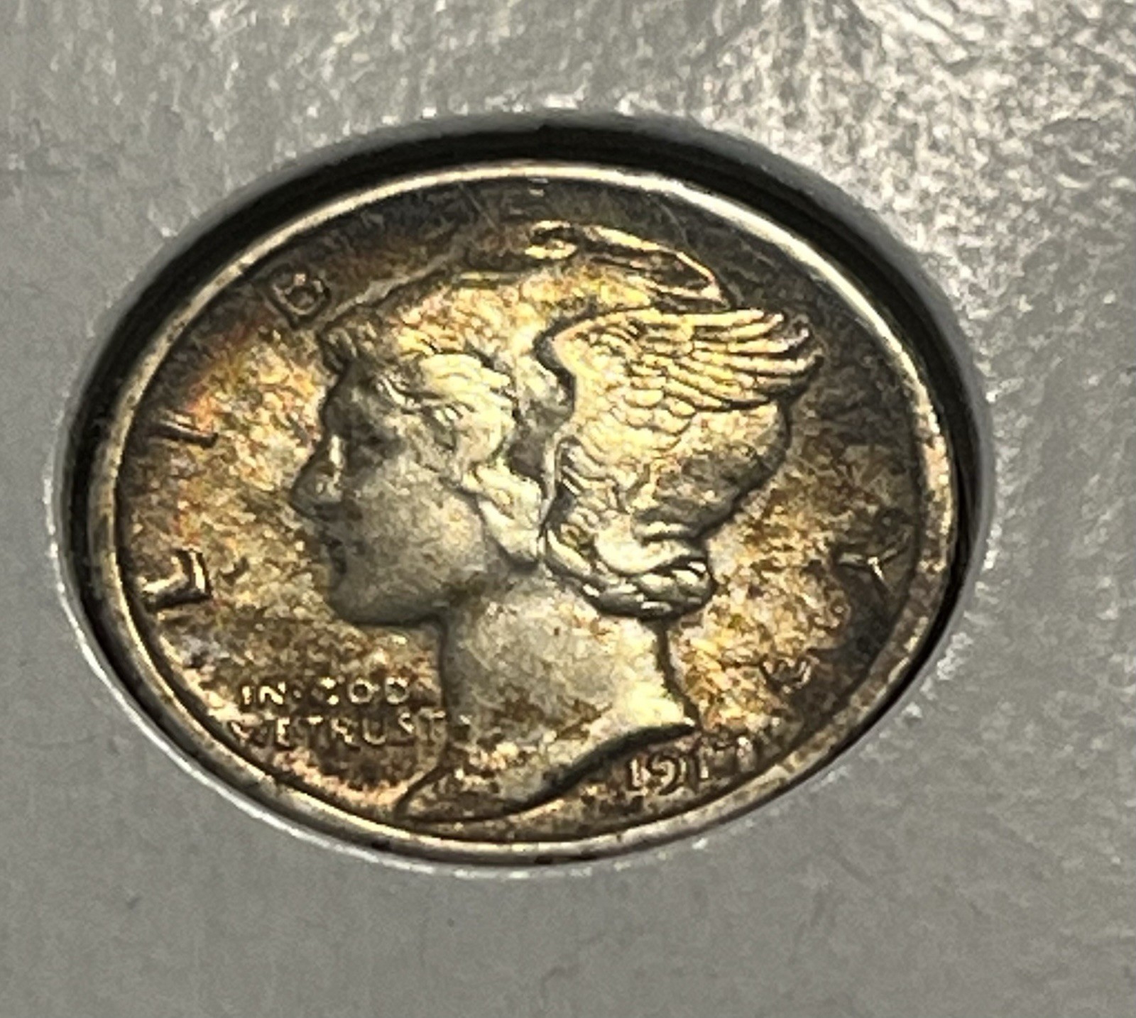 1917 10C 90% Silver Mercury Dime AU Better Early Date Toning Eye Appeal WW1 Era
