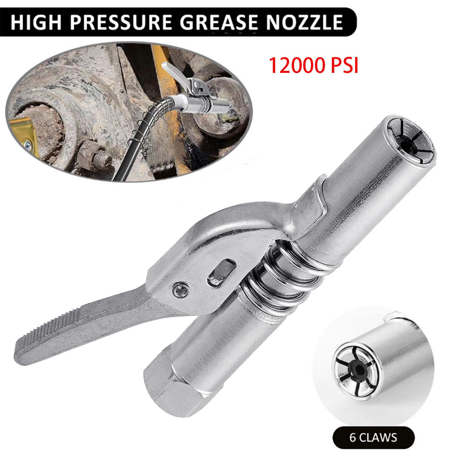 2x High Pressure Grease Gun Coupler Quick Release Lock Oil Injection Nozzle