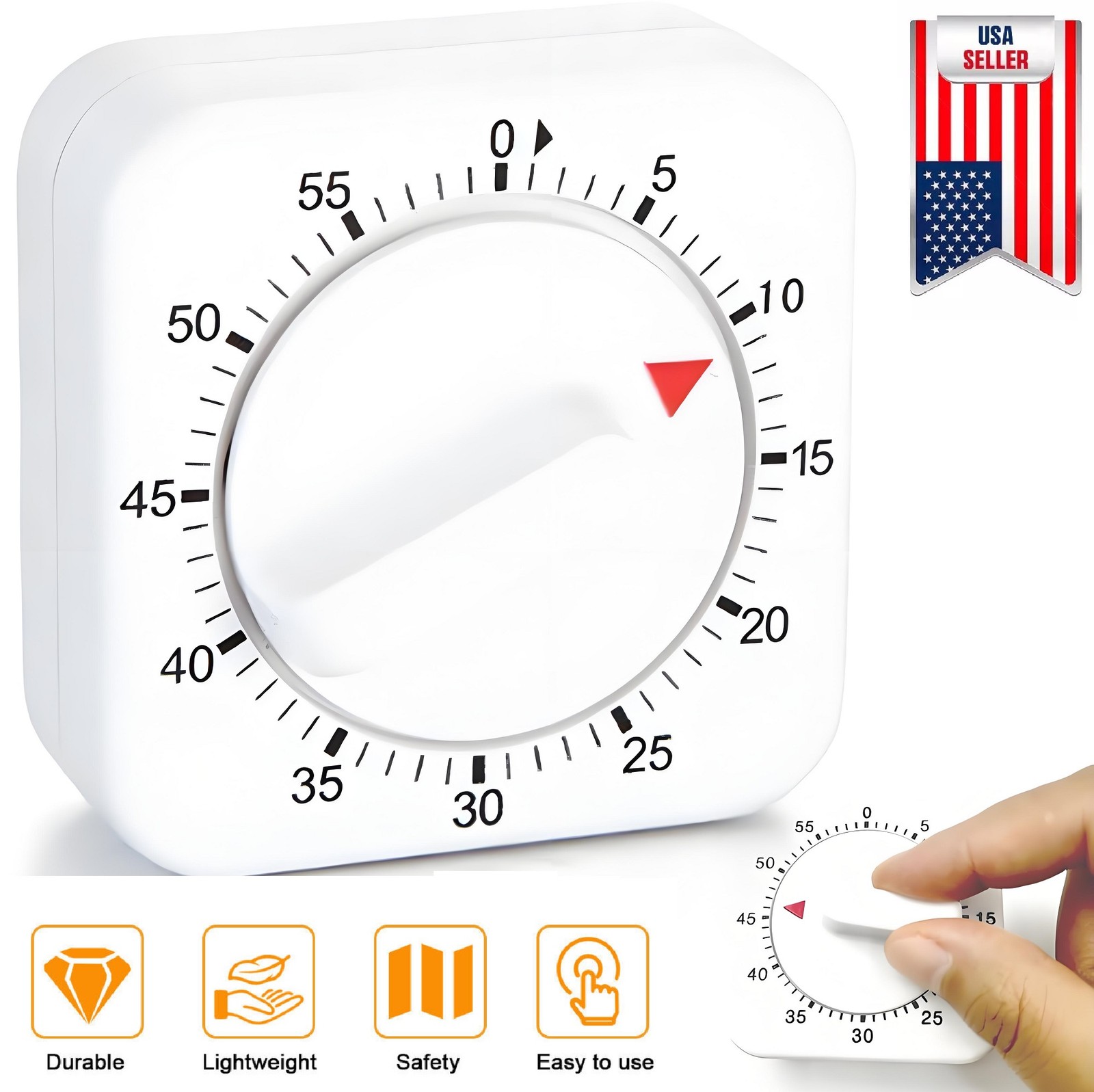 2× Square 60 Minute Mechanical Kitchen Timer Visual Kitchen Cooking Timer Clock