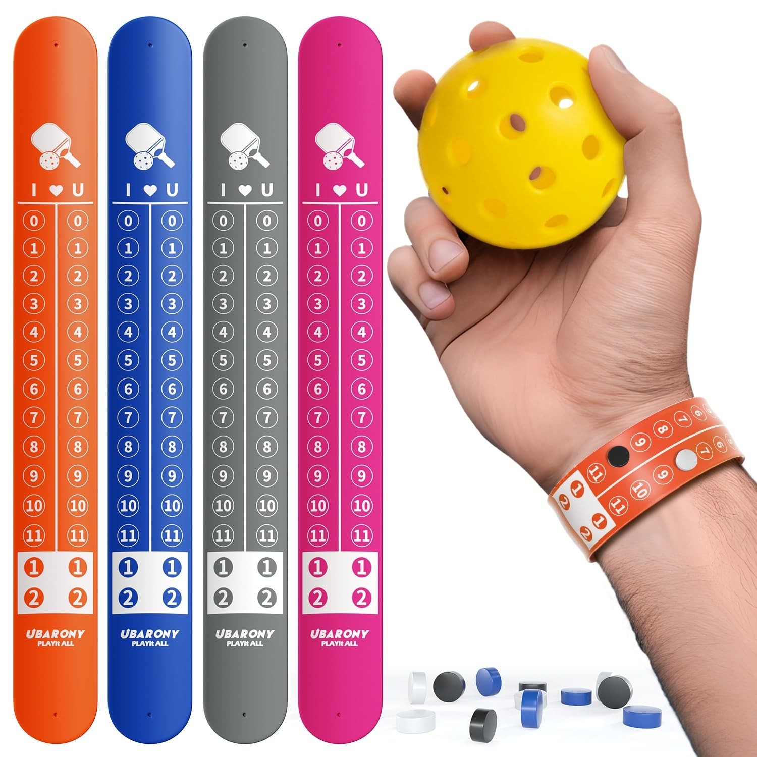 Pickleball ScoreKeeper Wristband, 4 Portable Pickleball Scoreboard Counter Sc...