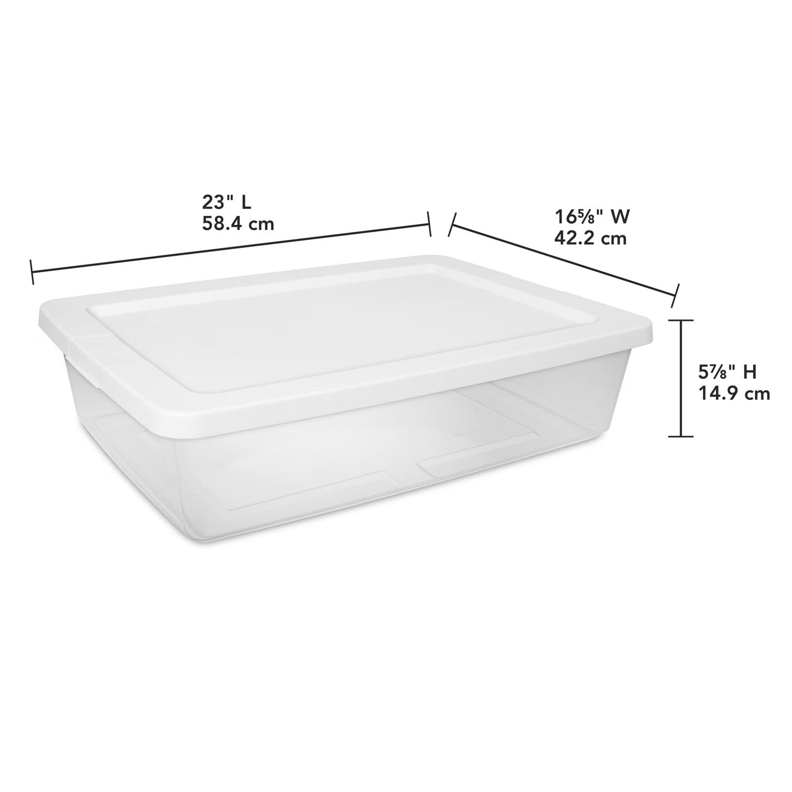 Small Storage Bin, 28 Quart Clear Plastic Container, White