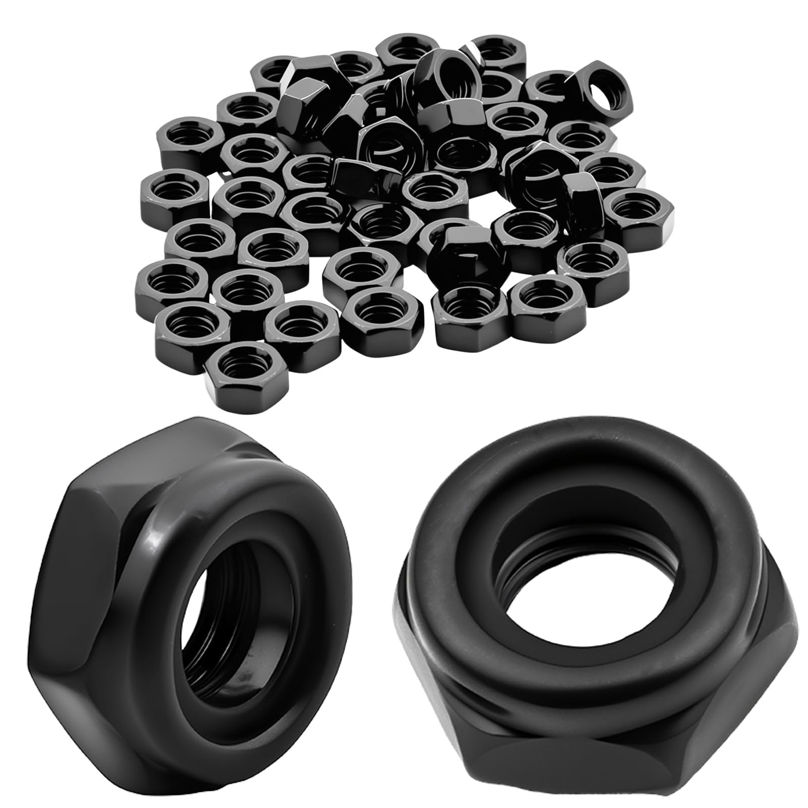 Black Carbon Steel Nylon Insert Self Locking Hexagon Nuts M30.5mm 100 PCS
