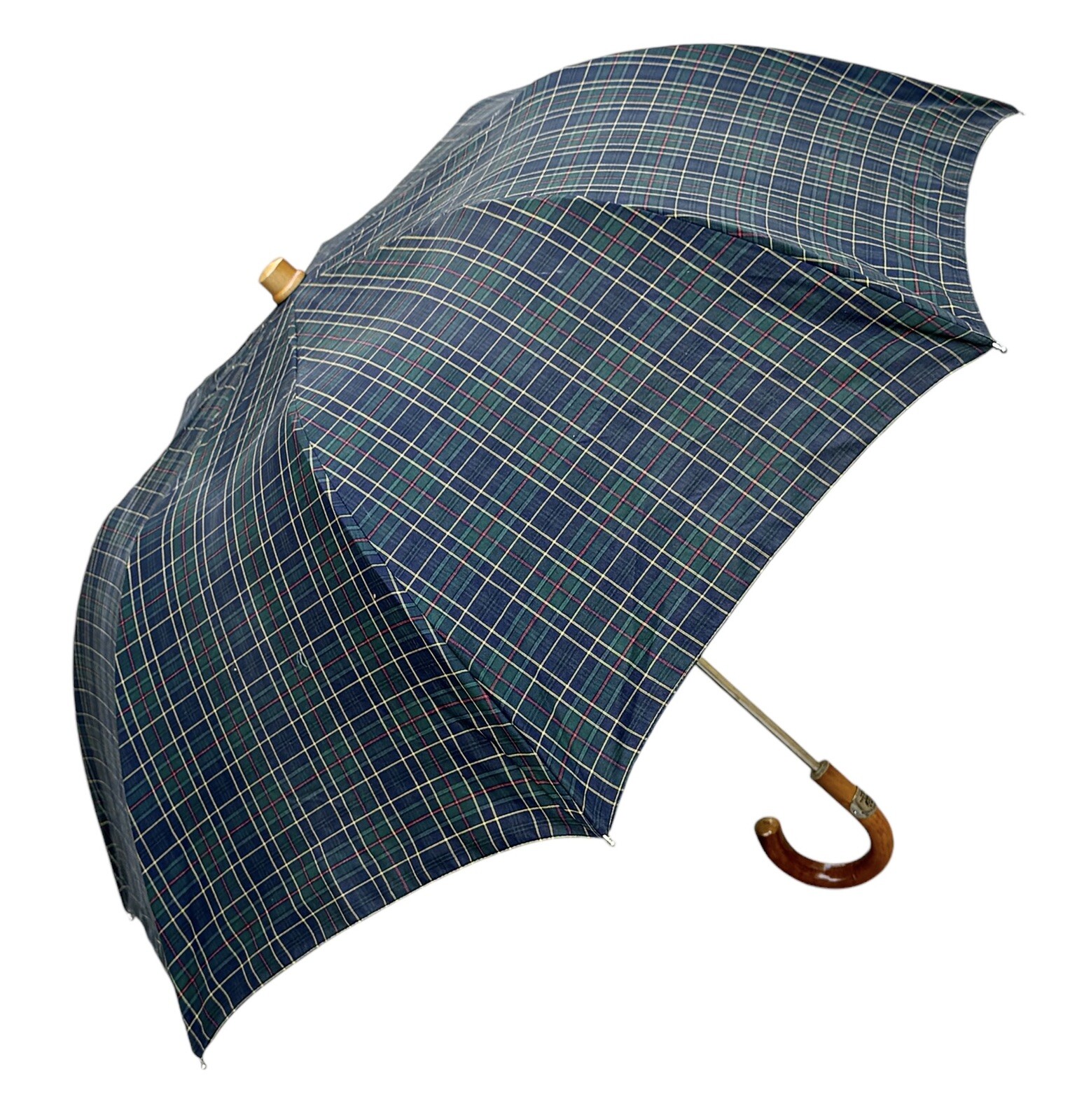 Vintage Abercrombie & Fitch Tartan Plaid Golf Style Umbrella ~ Made In Italy