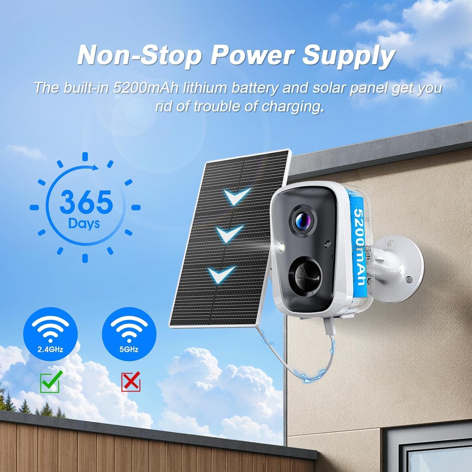 2K 4MP Solar Security Camera Outdoor Home Surveillance PIR 2-Way Talk + 64GB