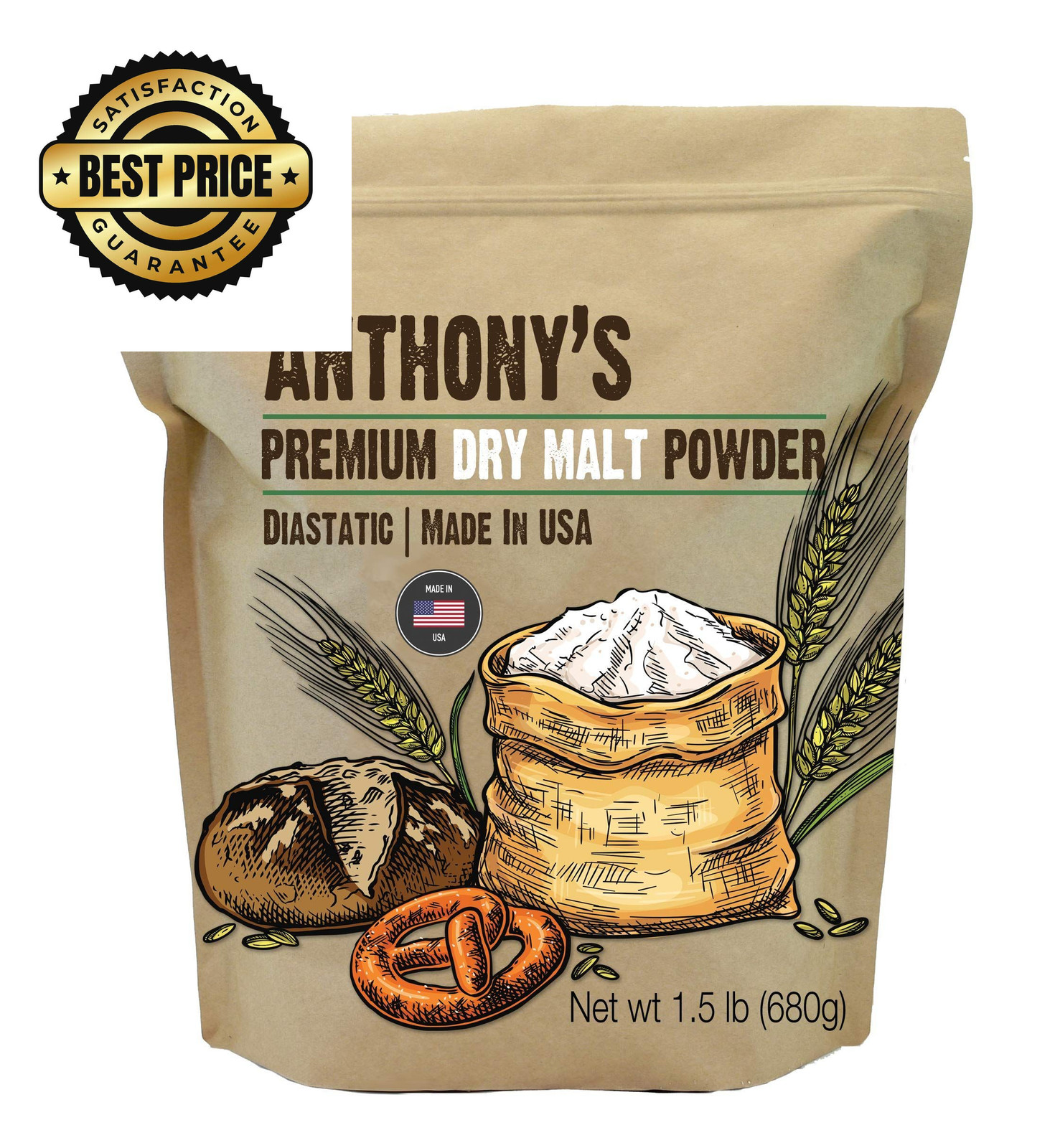 Anthony's Diastatic Dry Malt Powder, 1.5 lb, Made in the 24 Ounce (Pack of 1)