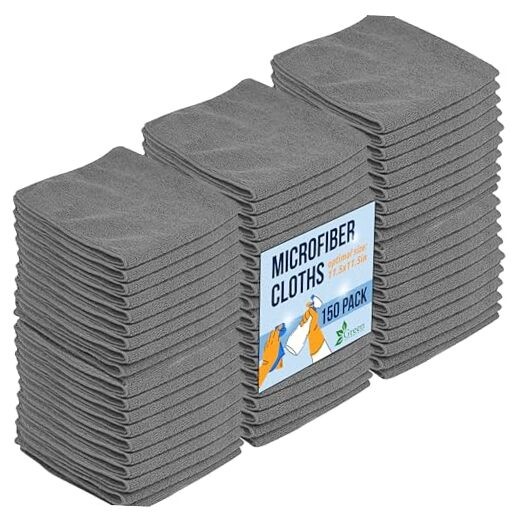 Chamois Cloth, Microfiber Cleaning Cloth 150 Pack, Borderless Pack of 150 Grey