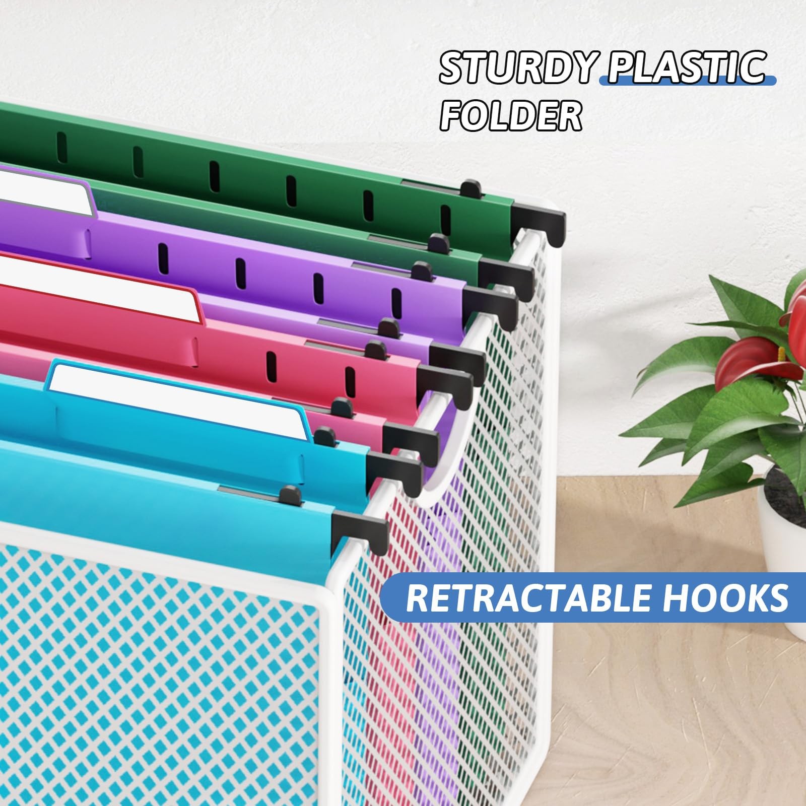 NORDUN Plastic Extra Capacity Hanging File Folders,6 Pack Assorted Color