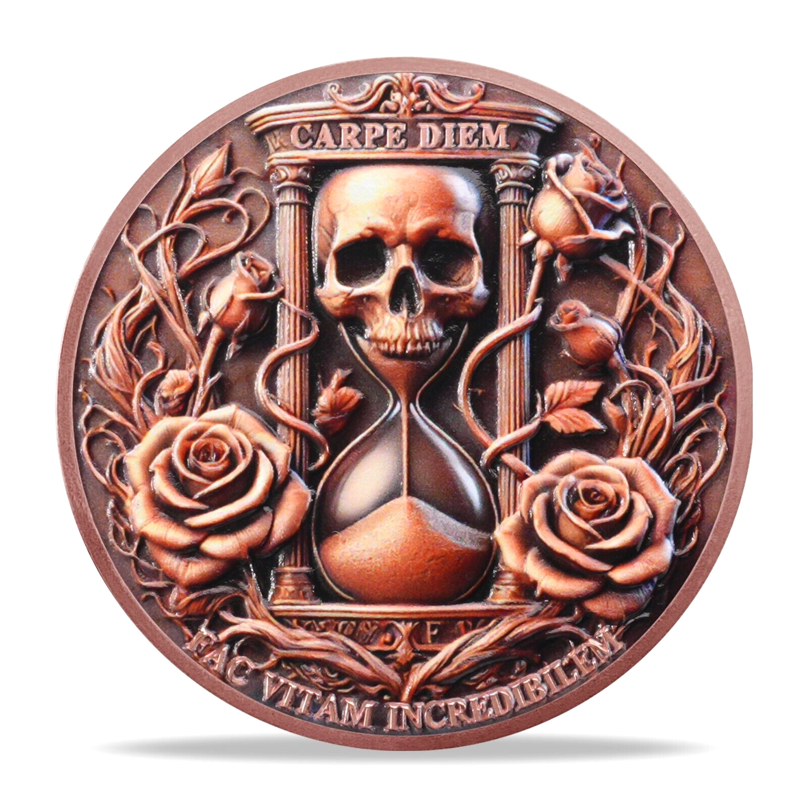 Carpe Diem Hourglass Skull Coin Stoic Memento Mori Memento Vivere Challenge Coin