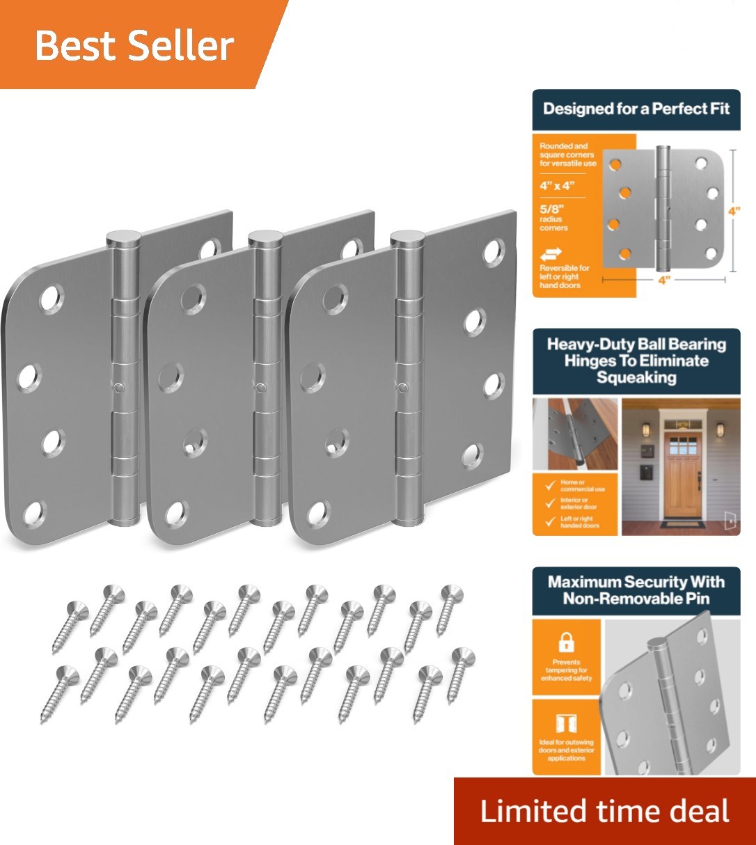 Stainless Steel Ball Bearing NRP Door Hinges | Heavy Duty Interior & Exterior...
