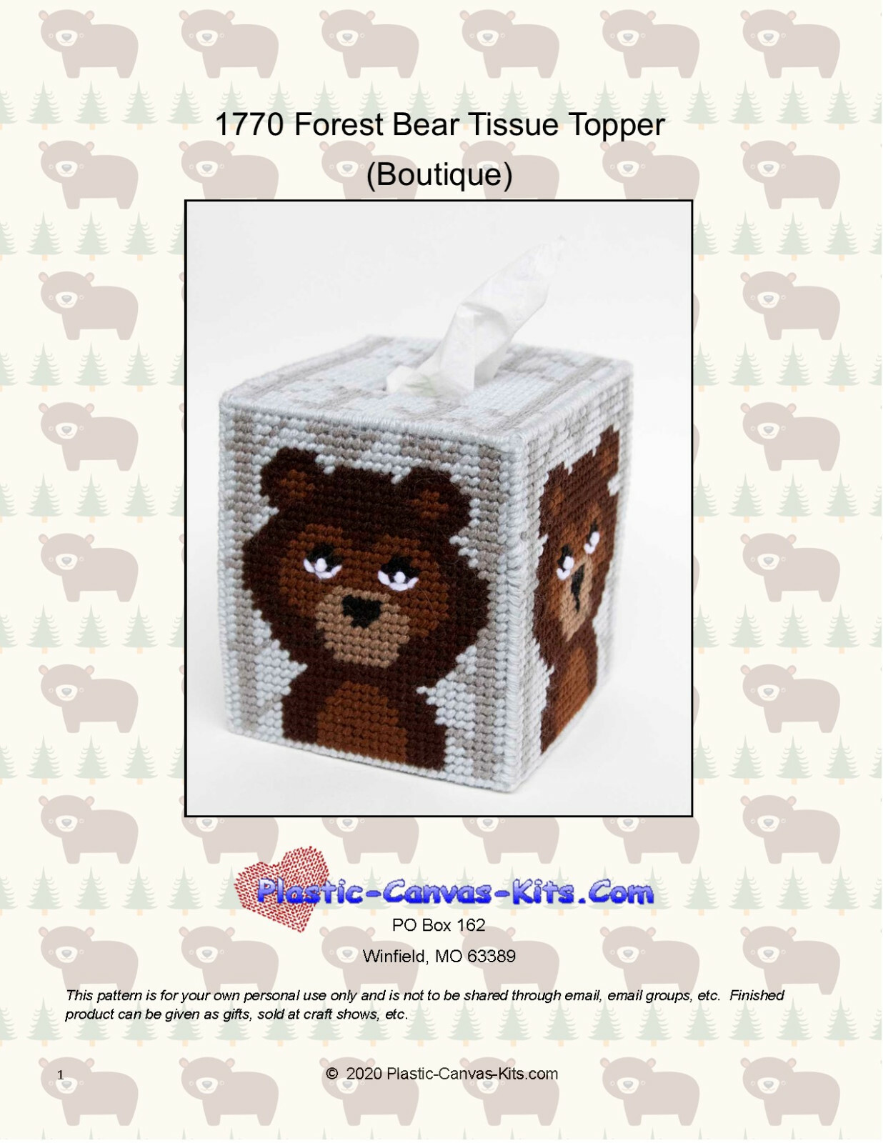 Forest Bear Tissue Topper-Plastic Canvas Pattern or Kit