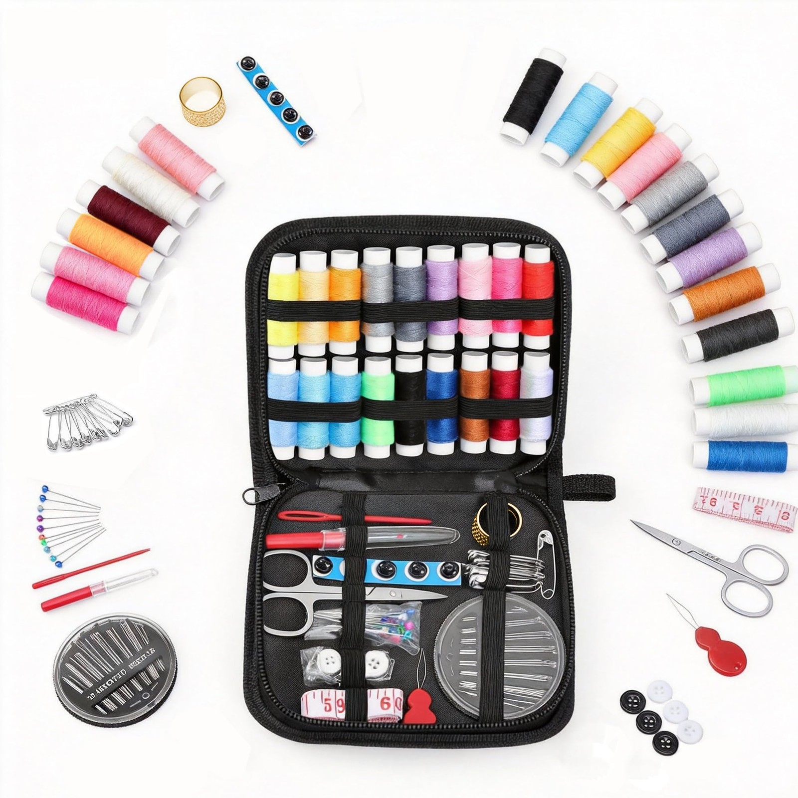 sunchin 86 Pcs Sewing Kit Basic- Needle and Thread with Case for colorful