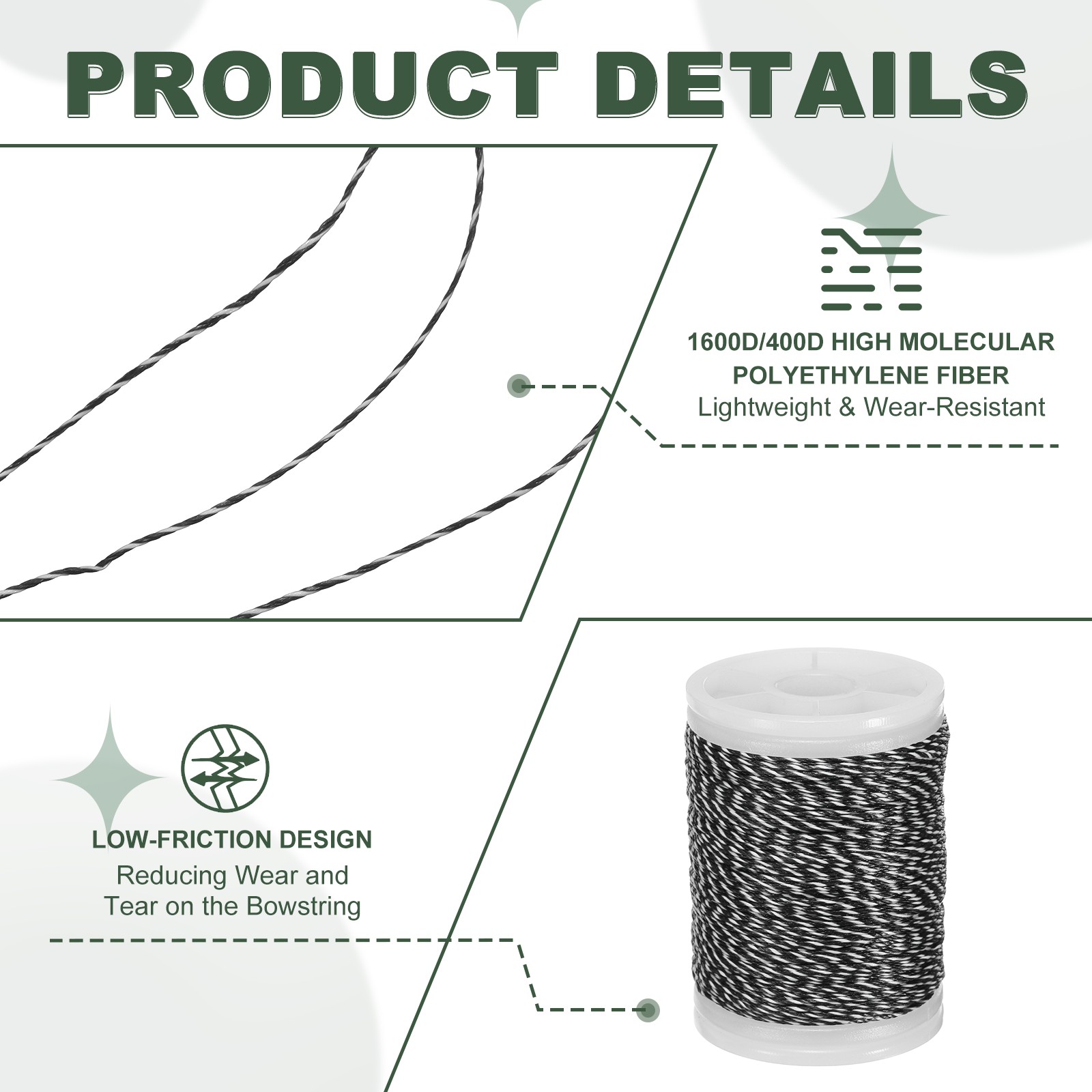 Archery Bow String Serving Thread, Bowstring Thread 400D & Black/White