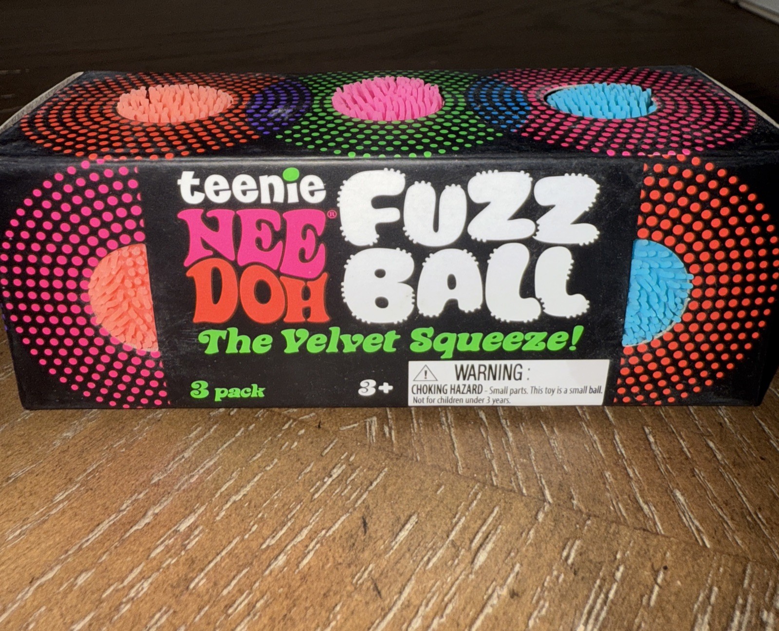 Needoh Teenie Fuzz Ball ORANGE, Pink, Blue 3-Pack Squishy Stress Toy Schylling