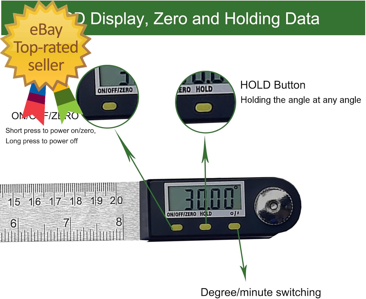 8 Inch Digital Angle Finder Stainless Steel Digital Protractor Angle Ruler
