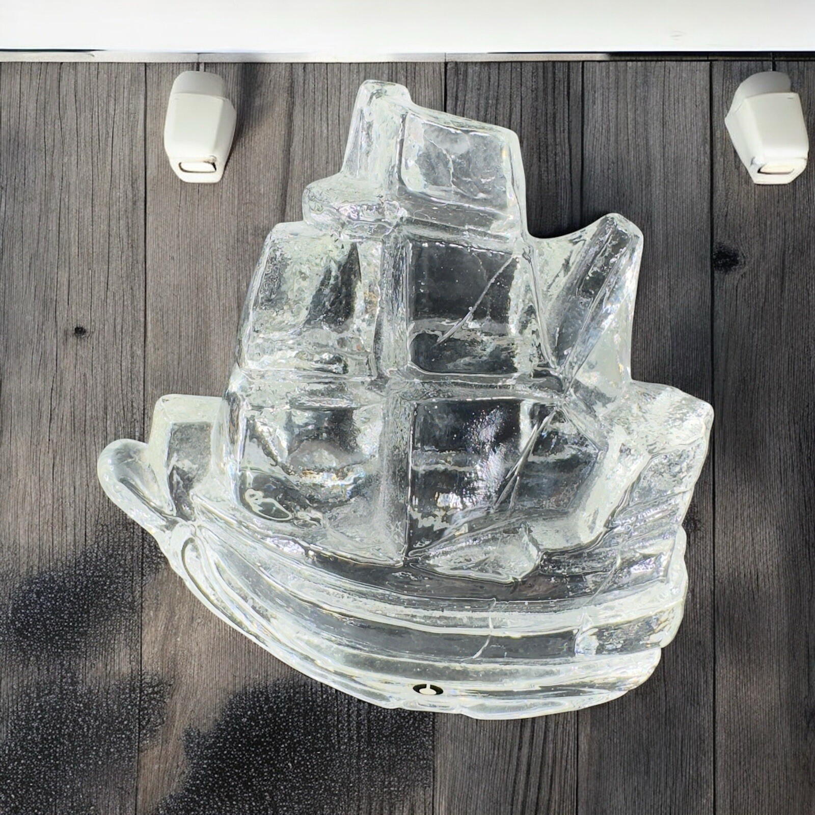 Pukeberg Sweden Art Glass Clear Boat Sailing Ship Heavy Figurine Paperweight VTG