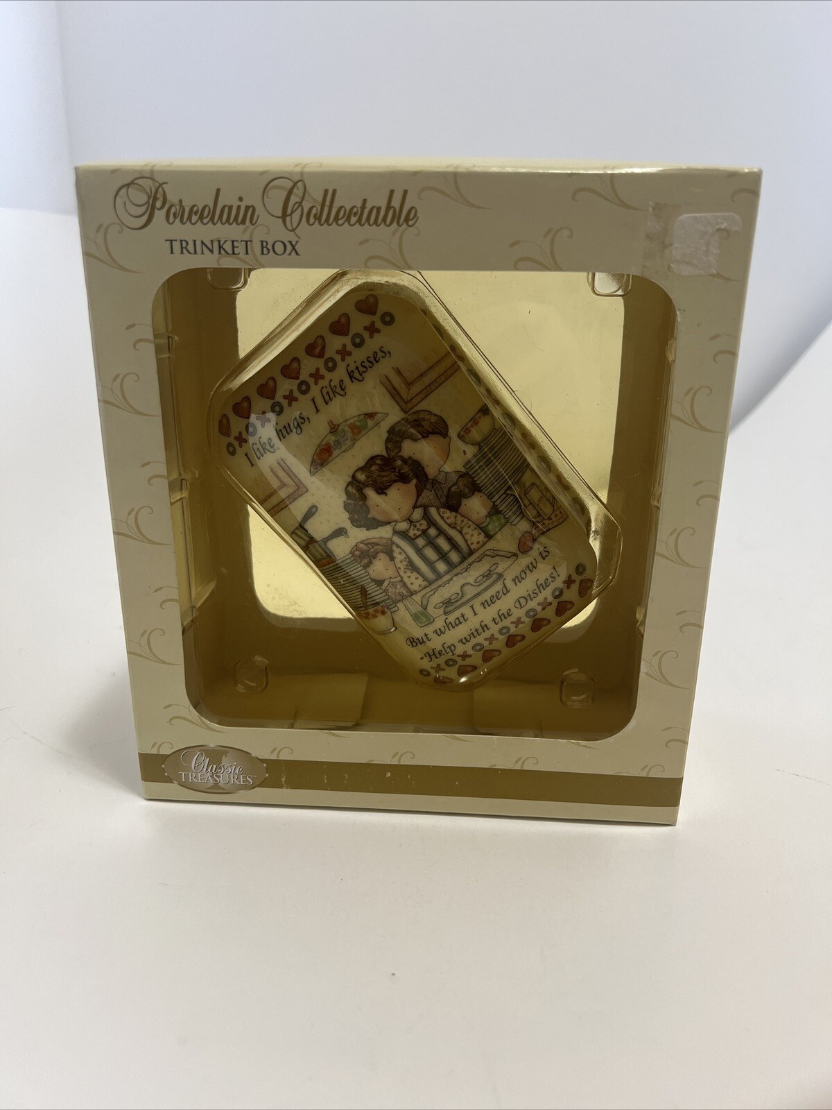Suzanne Cruise Porcelain Hugs & Kisses Help With The Dishes Trinket Box NIB