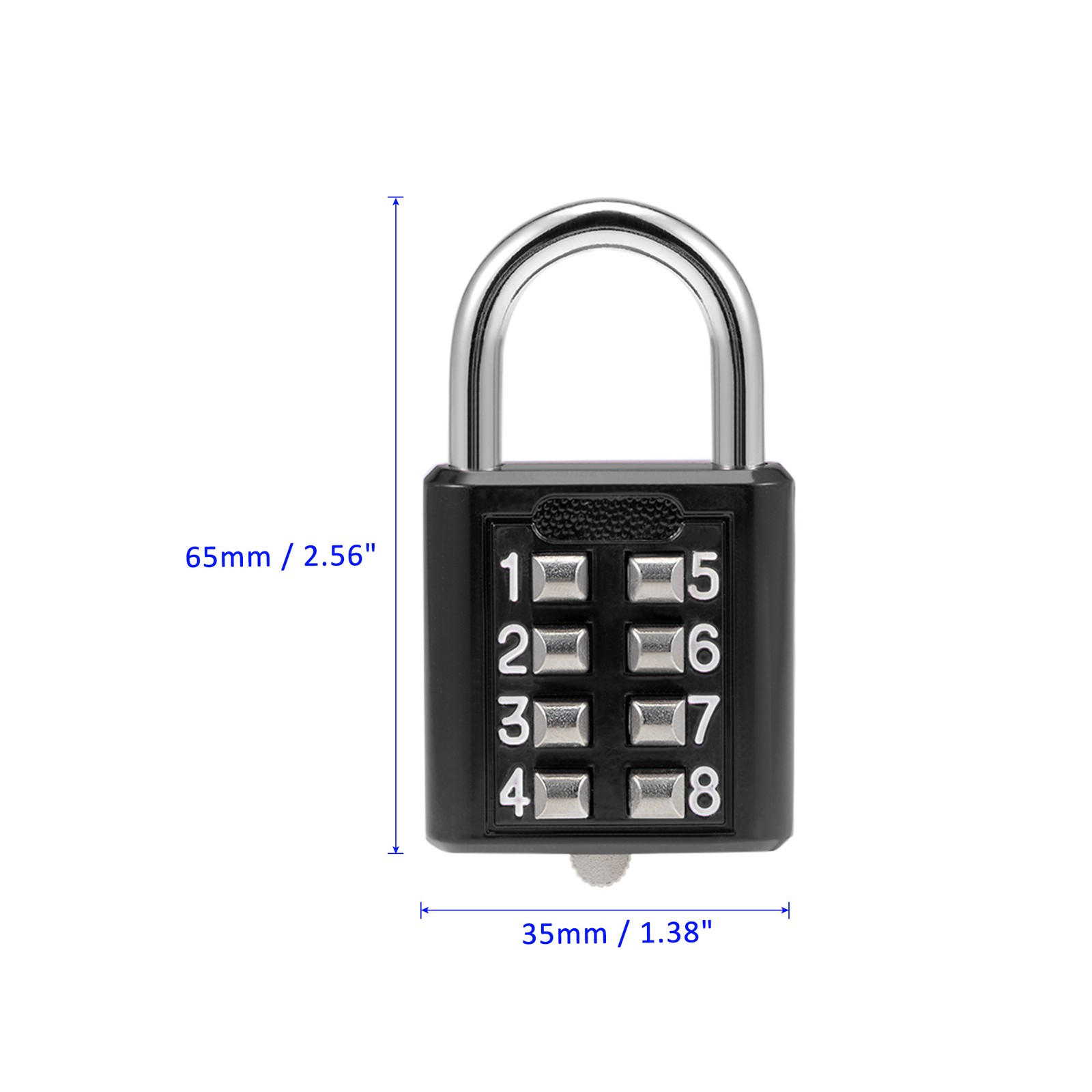 8 Digit Combination Padlock Zinc Alloy Padlock Push Button Lock 5mm Black