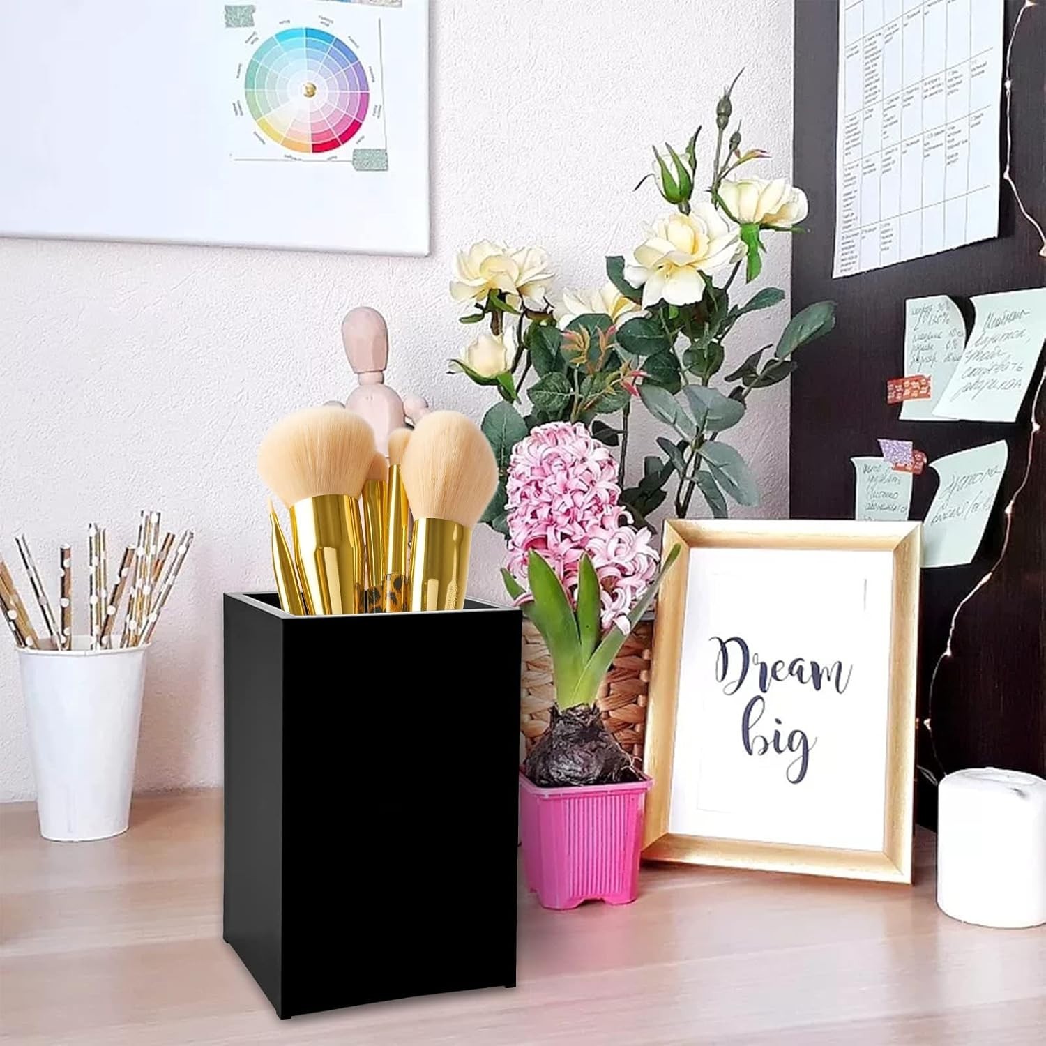 Multipurpose Black Acrylic Pencil Cup - Perfect for Makeup & Stationery