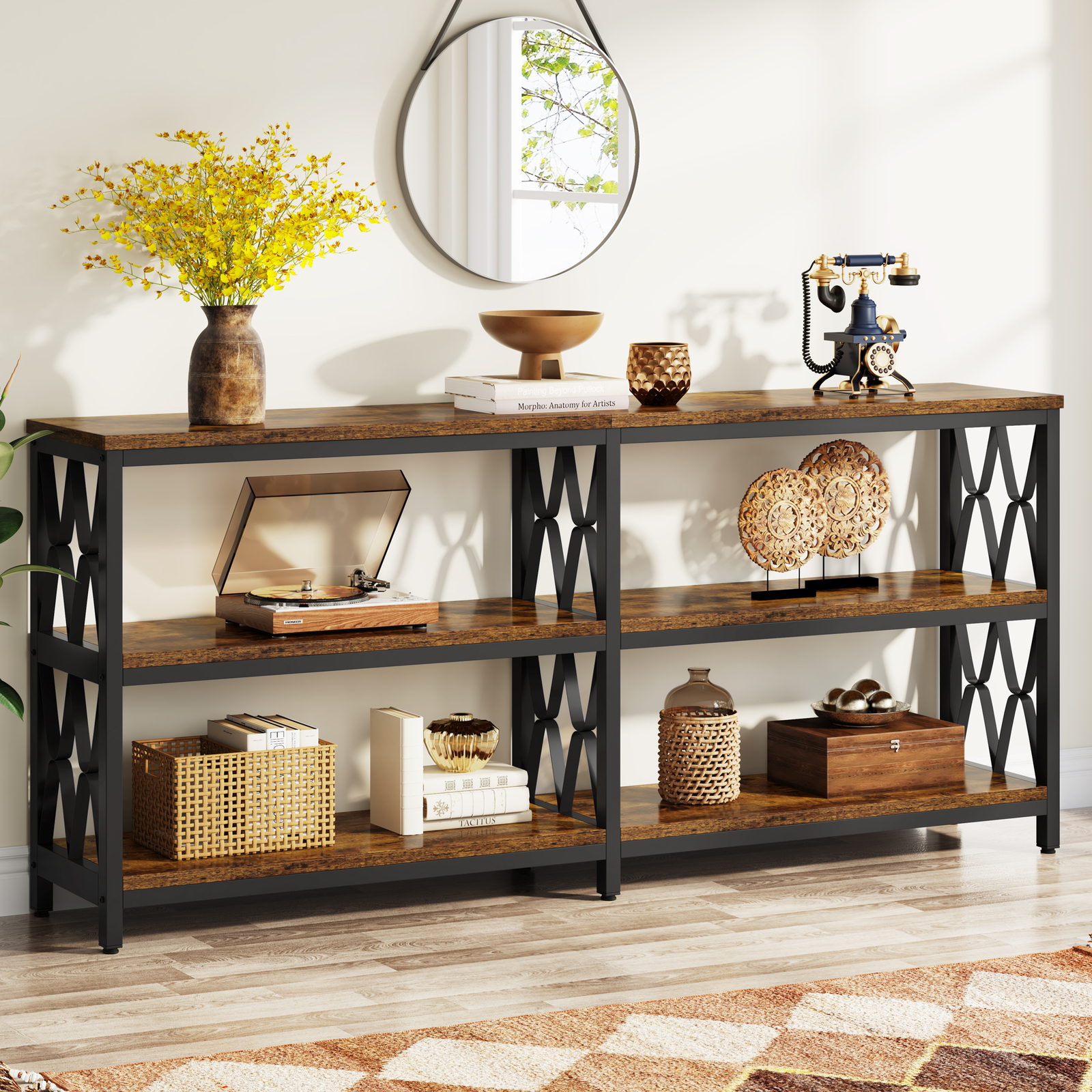 71" Long Narrow Sofa Table Behind Couch, Entryway Console Table with Storage